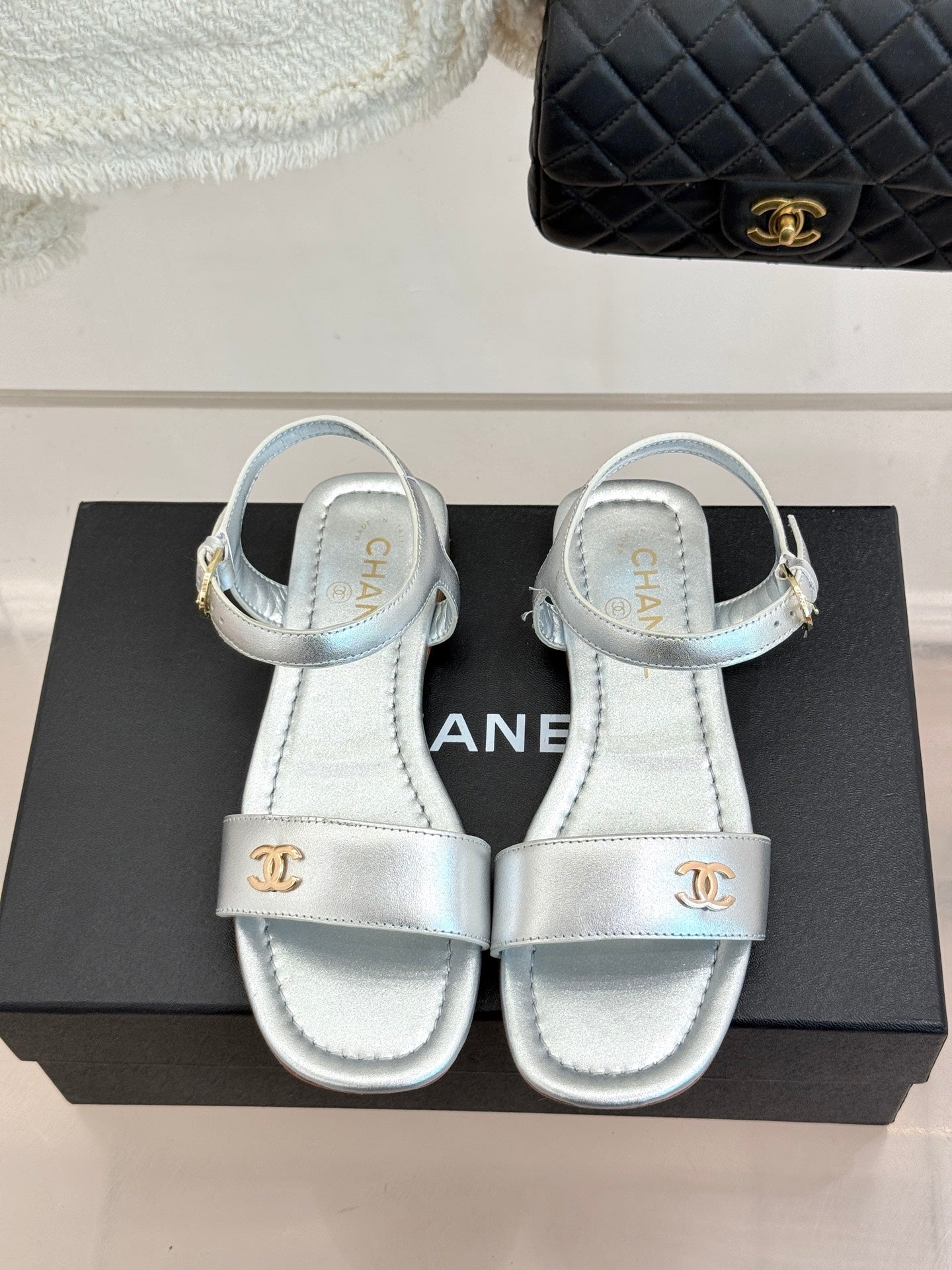 CC 26s Strap Flat Sandals Sliver Lambskin 920329