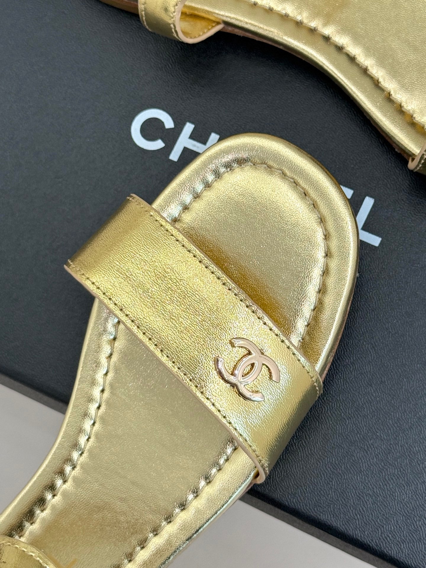 CC 26s Strap Flat Sandals Gold Lambskin 920330