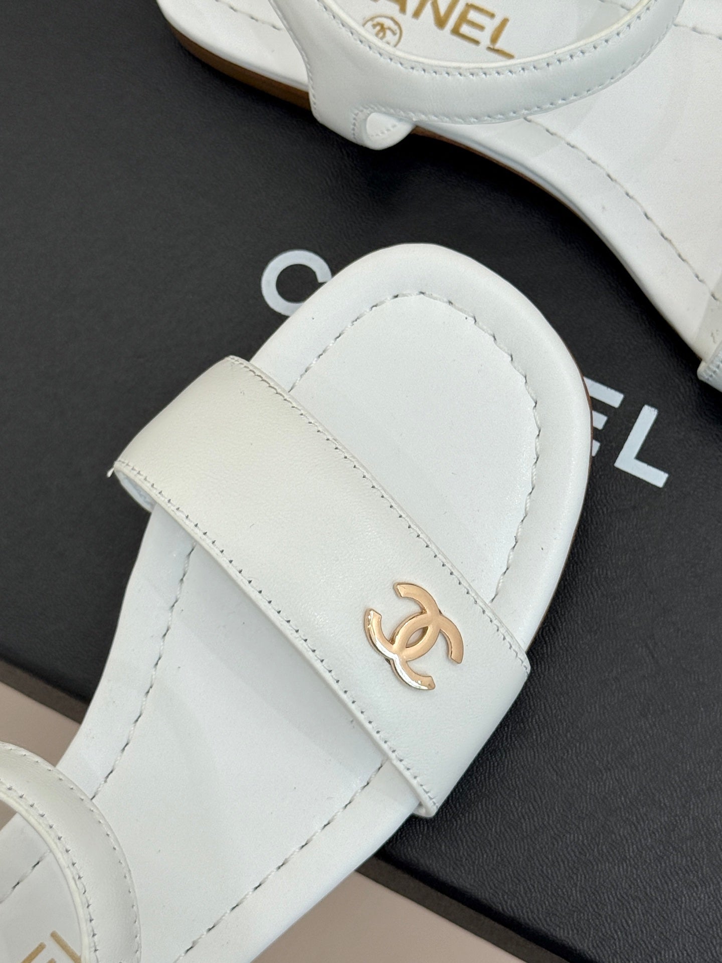 CC 26s Strap Flat Sandals White Lambskin 920334