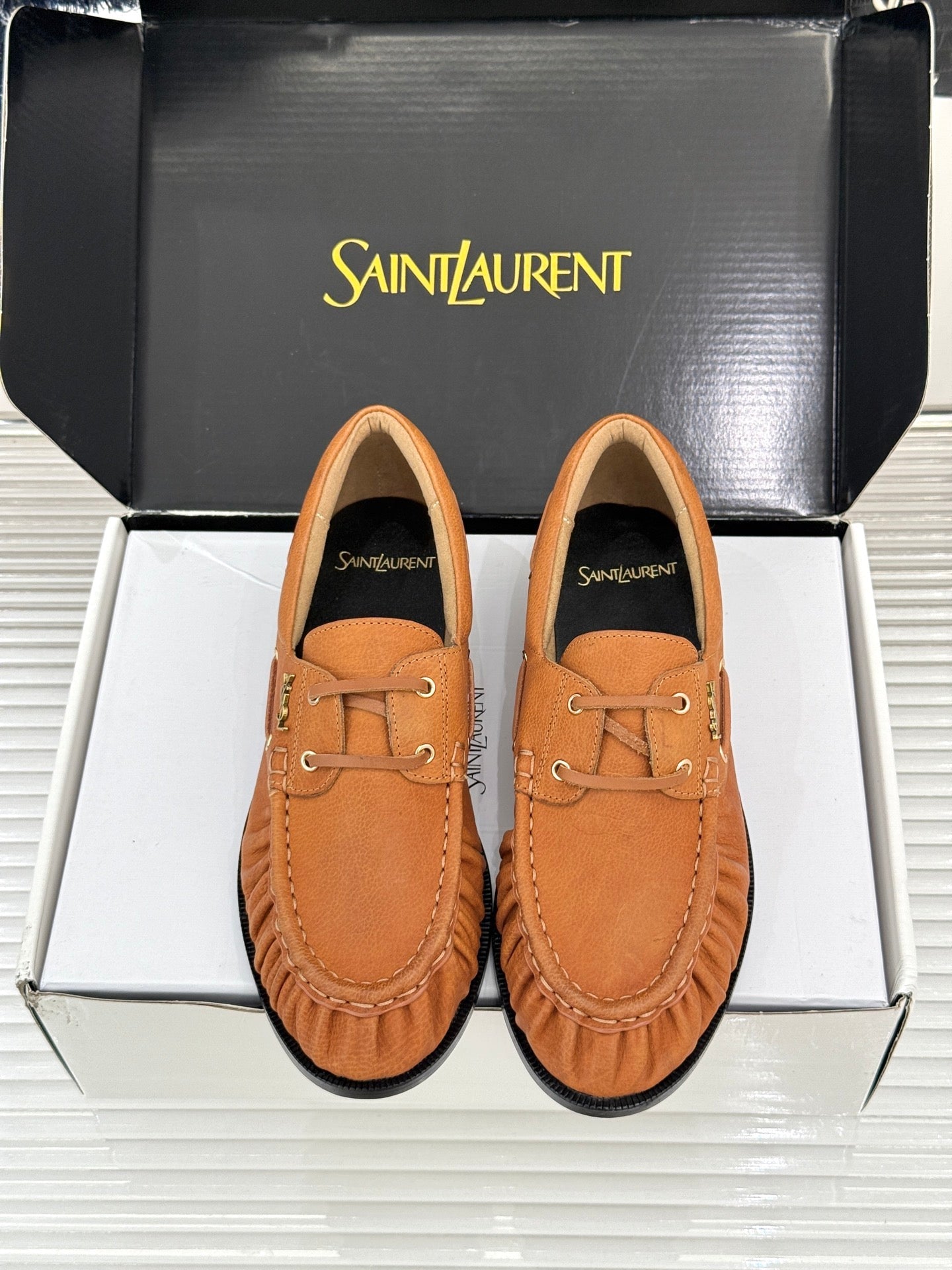 YSL 26s Le Bateau Loafer Tan Brown Cowhide 992285