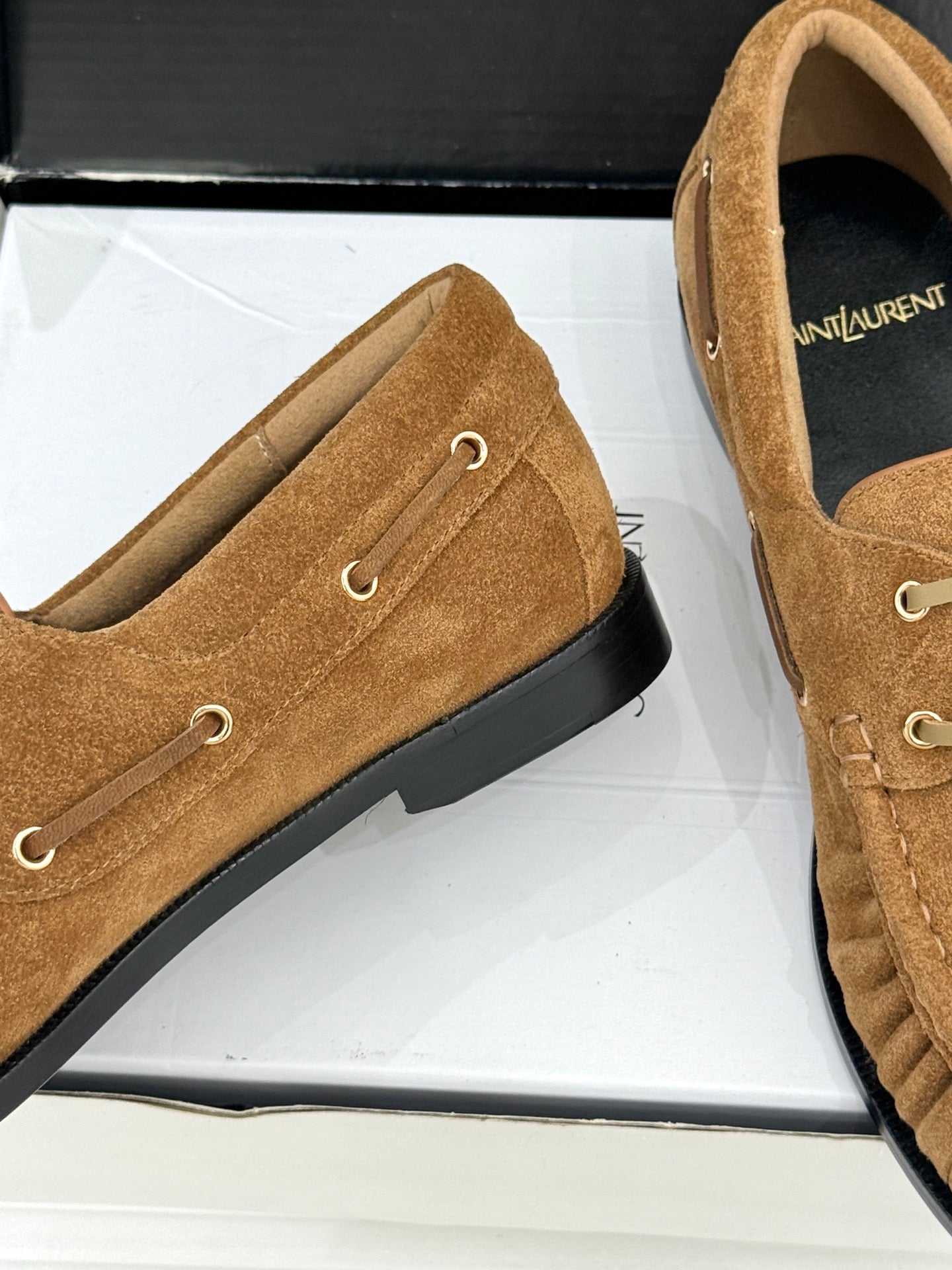 YSL 26s Le Bateau Loafer Tan Brown Suede 992286