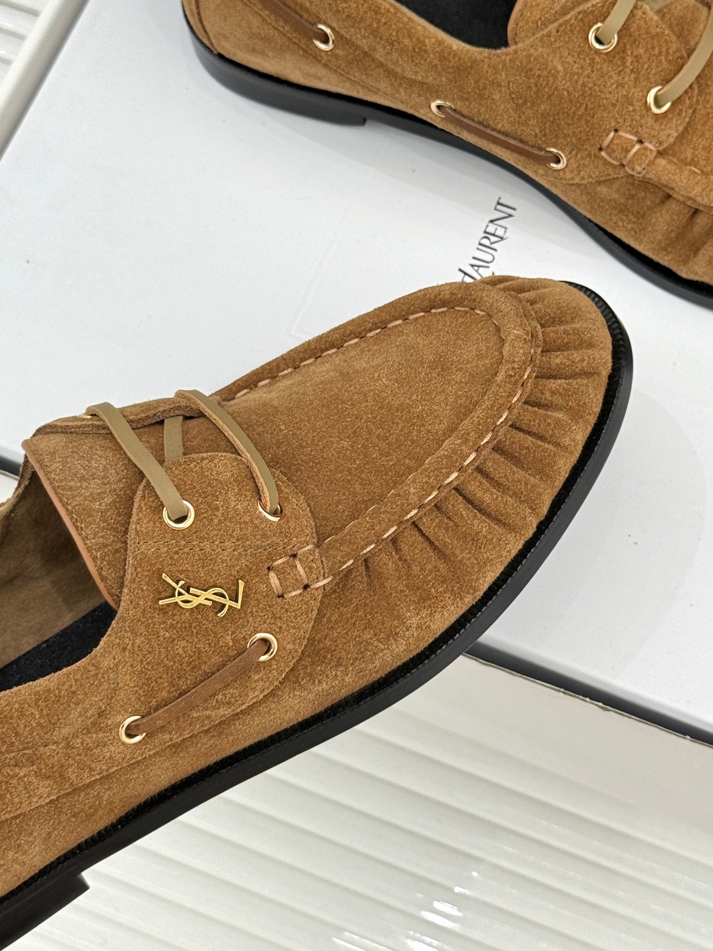 YSL 26s Le Bateau Loafer Tan Brown Suede 992286
