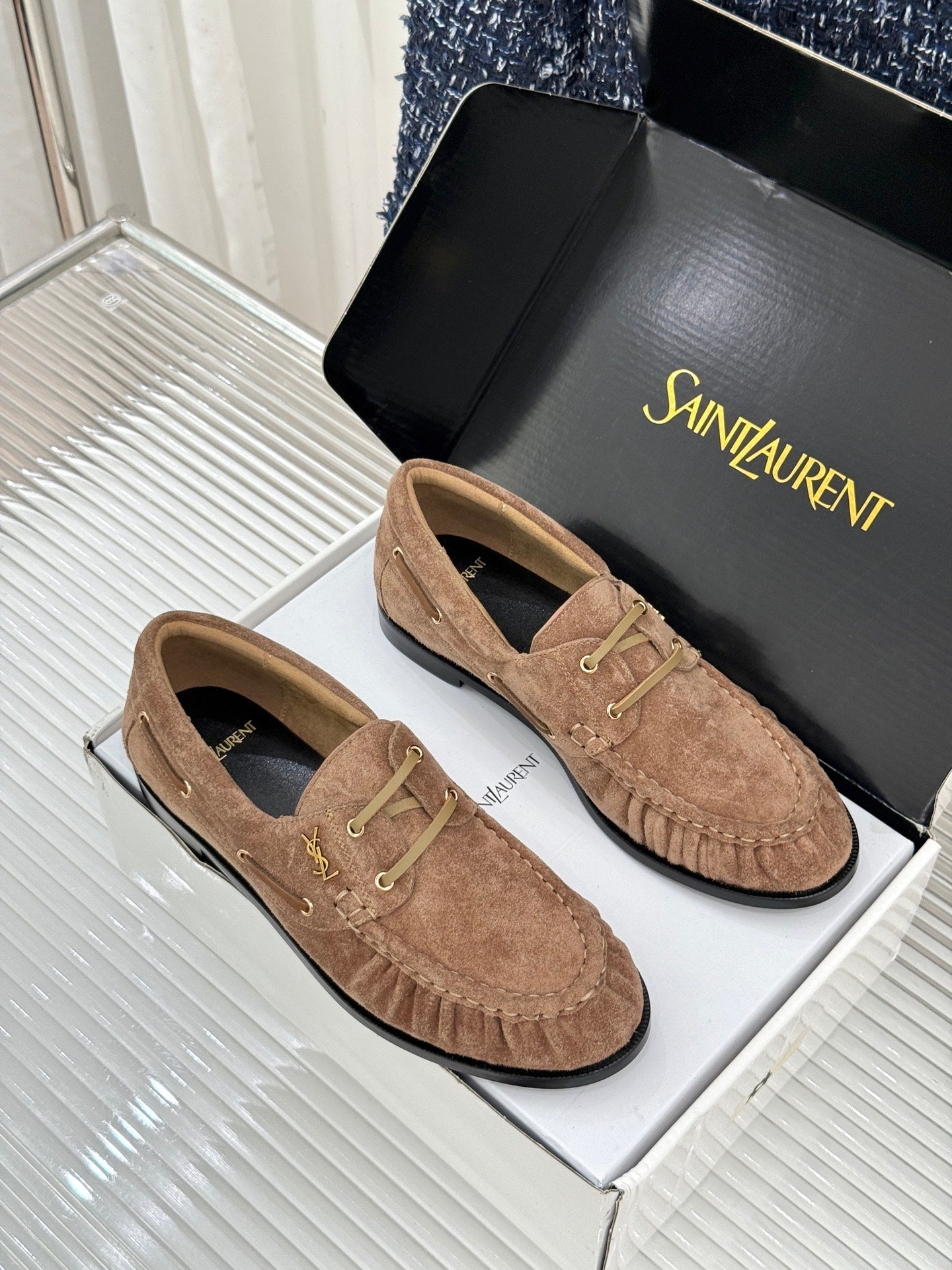 YSL 26s Le Bateau Loafer Brown Suede 992287