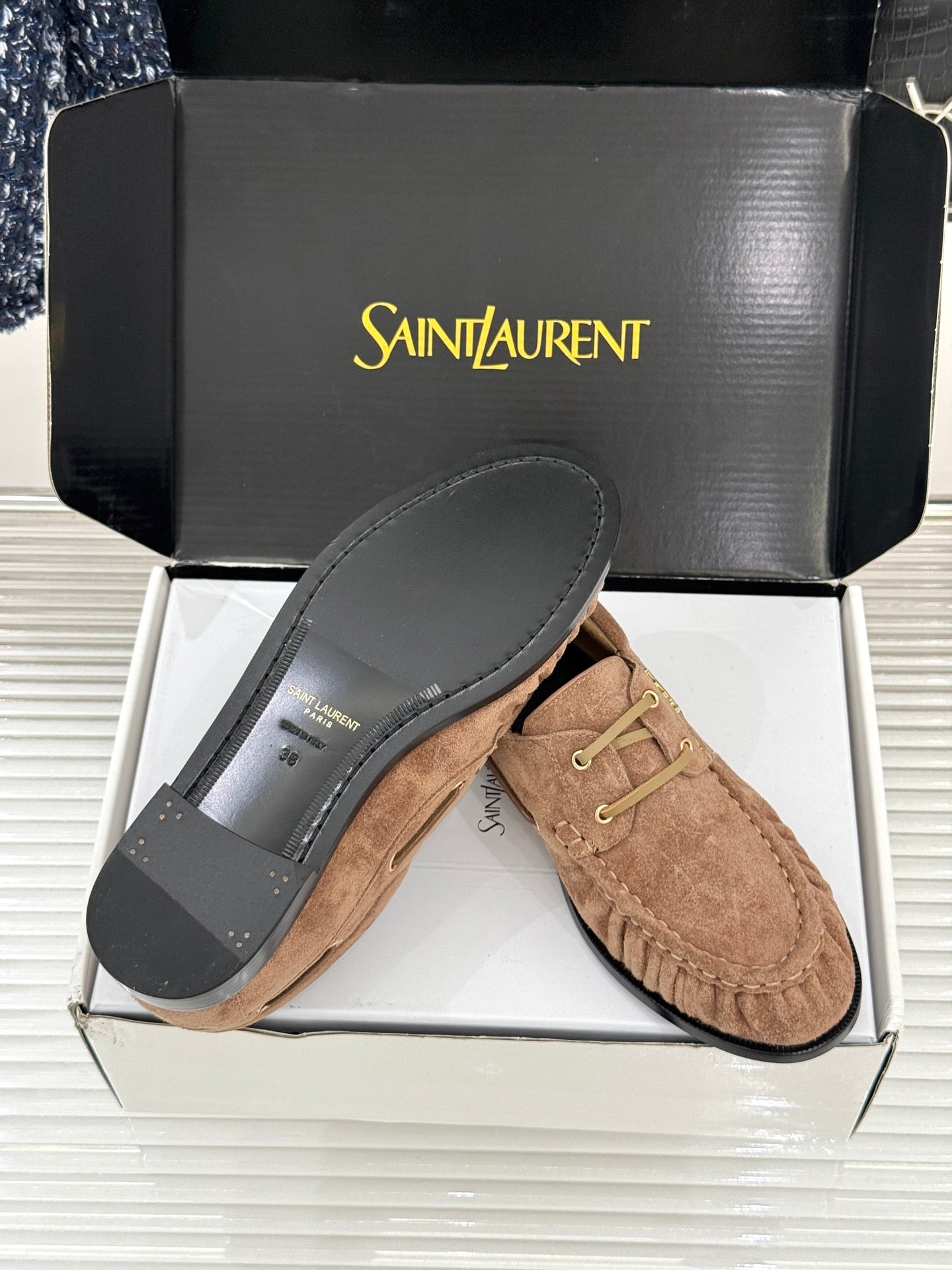 YSL 26s Le Bateau Loafer Brown Suede 992287
