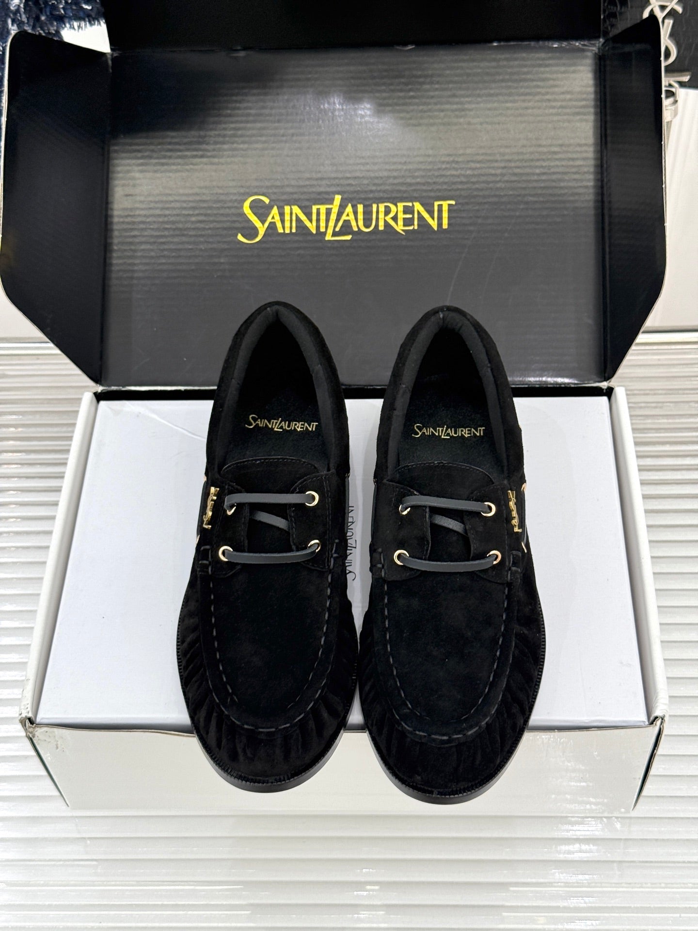 YSL 26s Le Bateau Loafer Black Suede 992290
