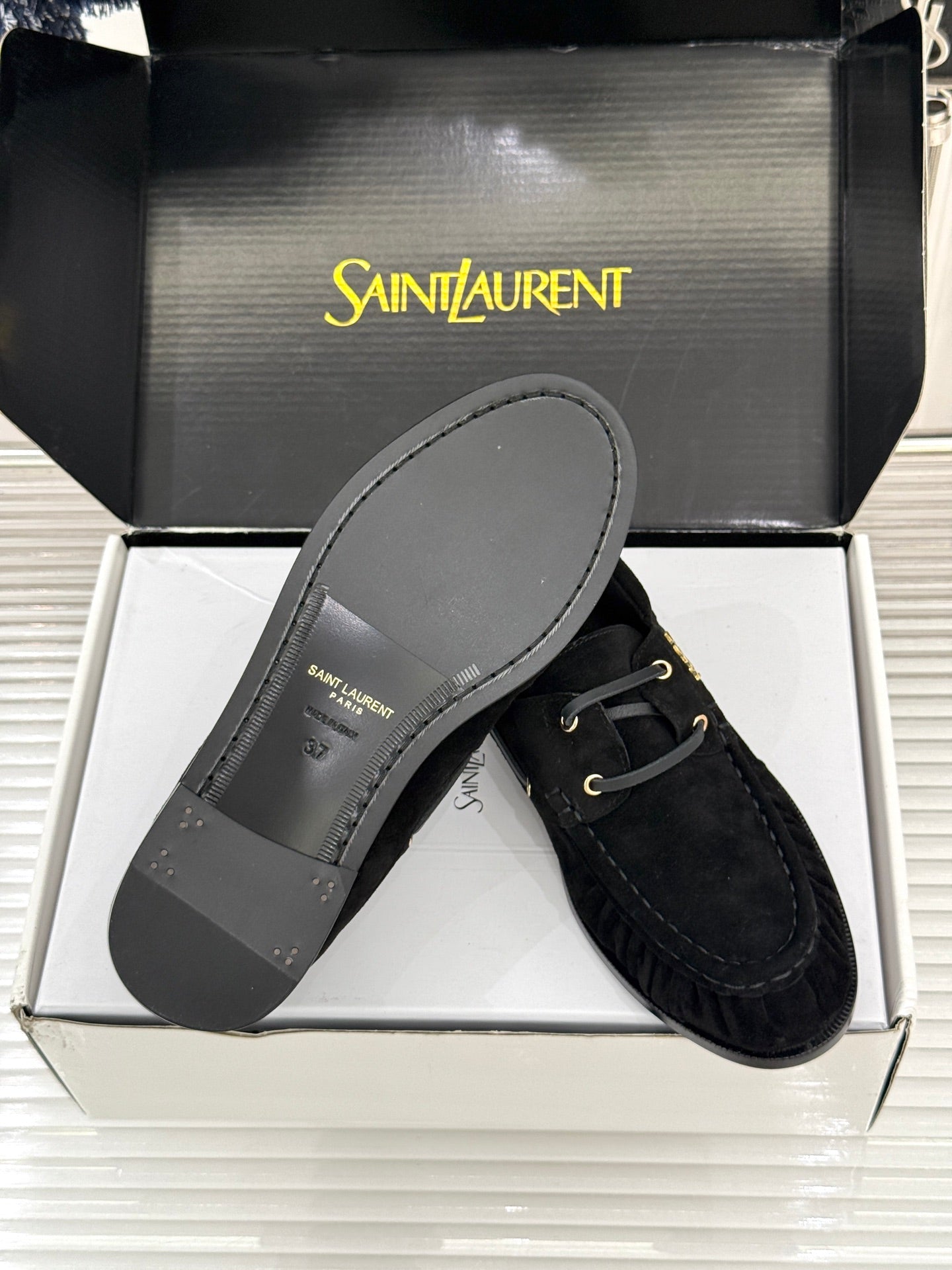 YSL 26s Le Bateau Loafer Black Suede 992290