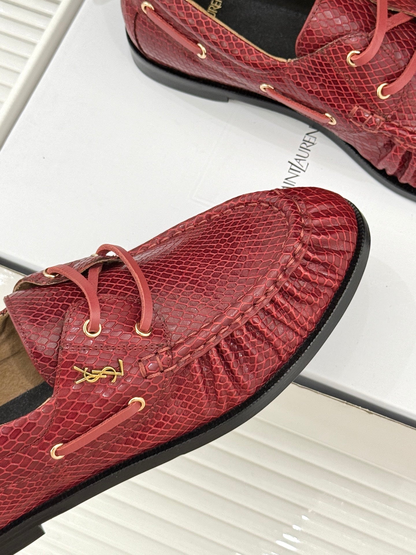 YSL 26s Le Bateau Loafer Burgundy Lizard-embossed Leather 992292