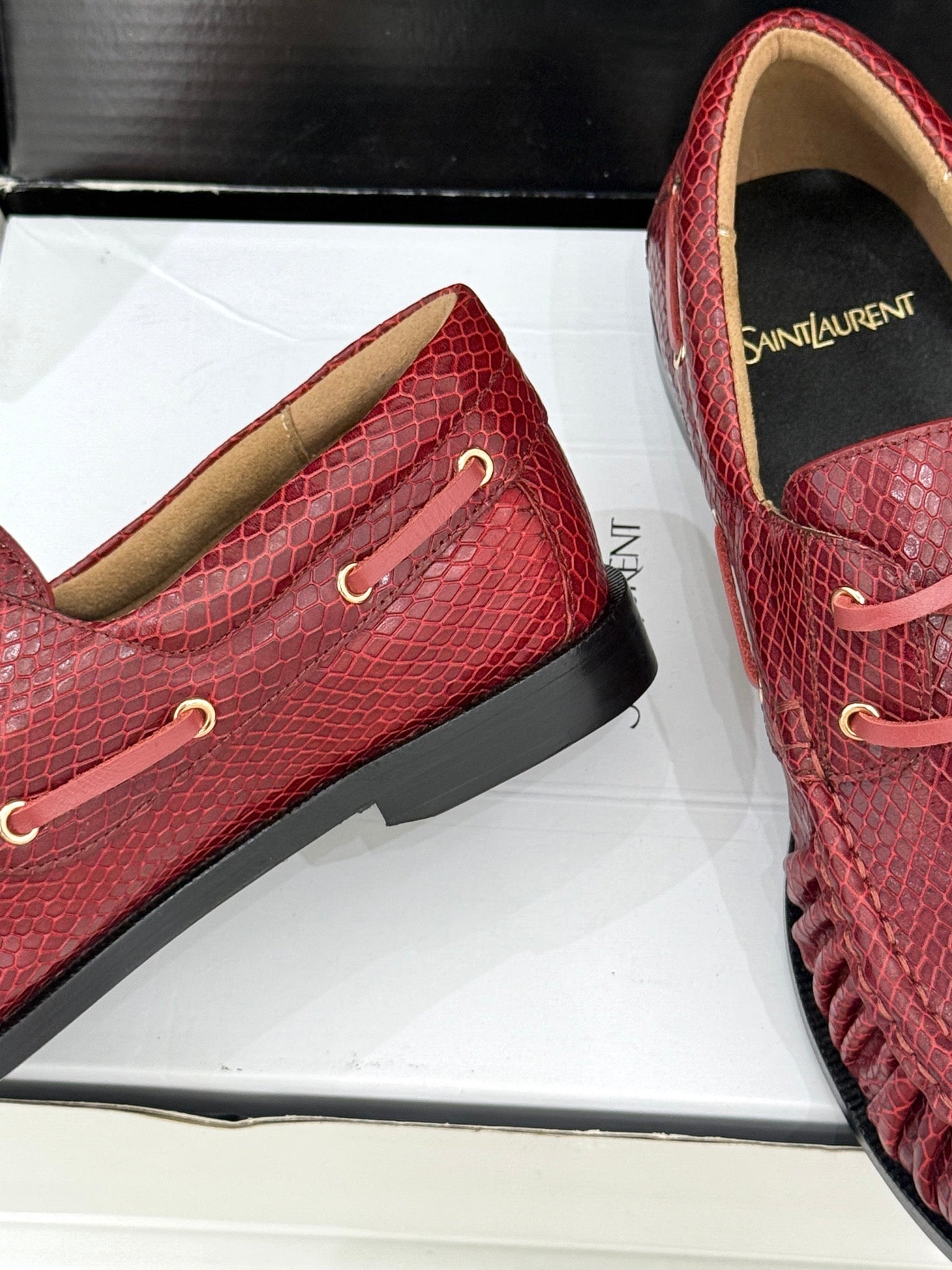 YSL 26s Le Bateau Loafer Burgundy Lizard-embossed Leather 992292