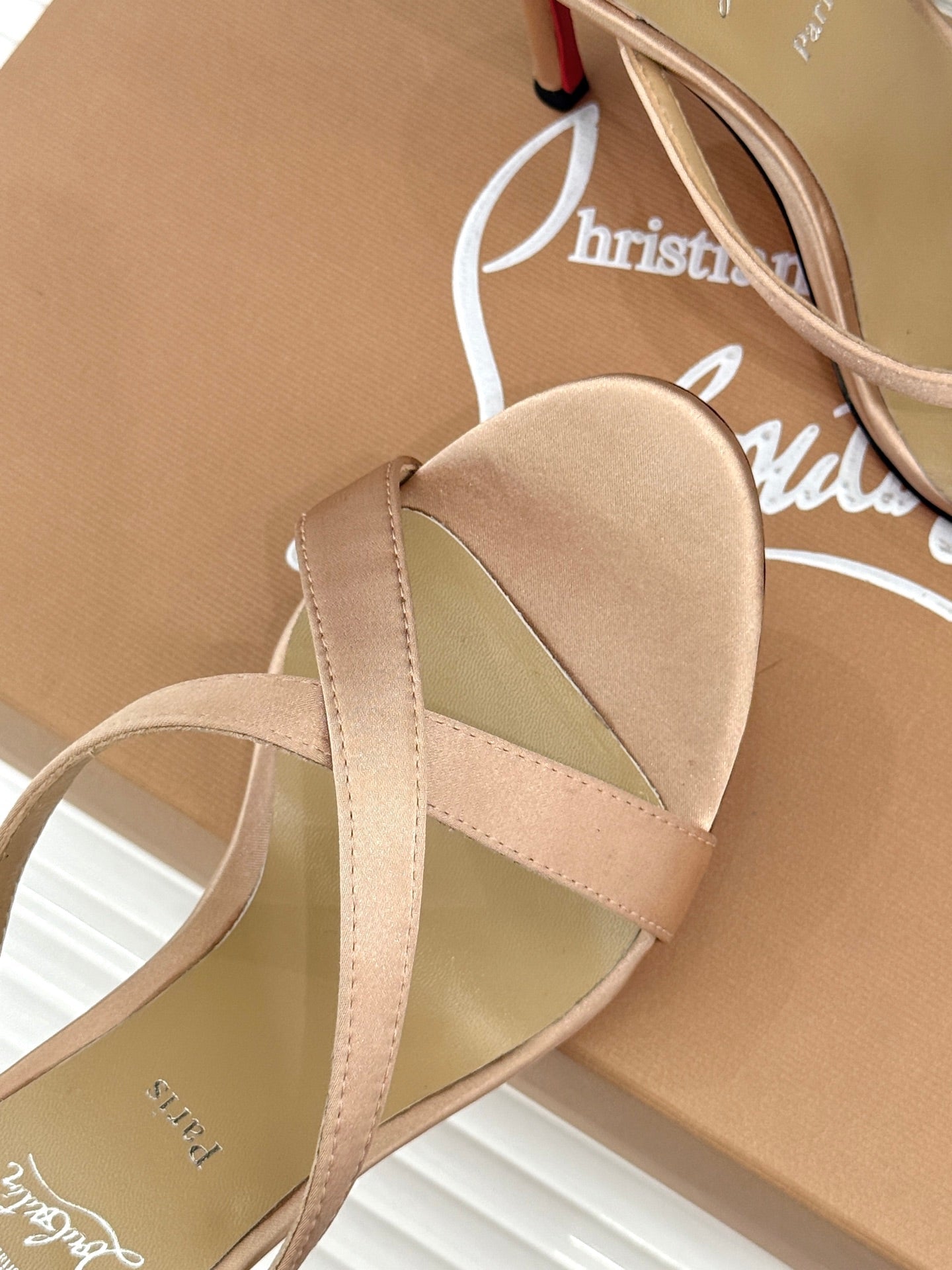 CL 26s Mulazee Cross Mules 8cm Beige Satin Leather 991532