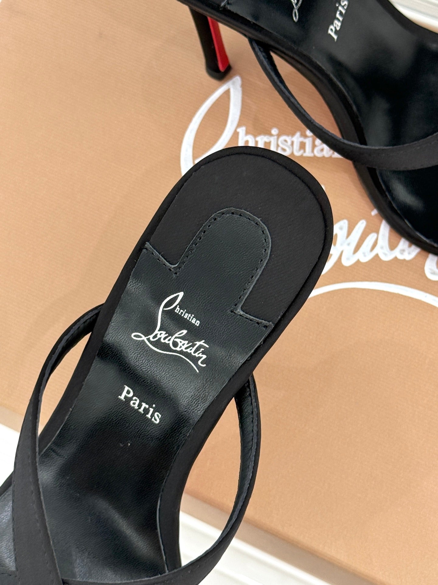 CL 26s Mulazee Cross Mules 8cm Black Satin Leather 991533