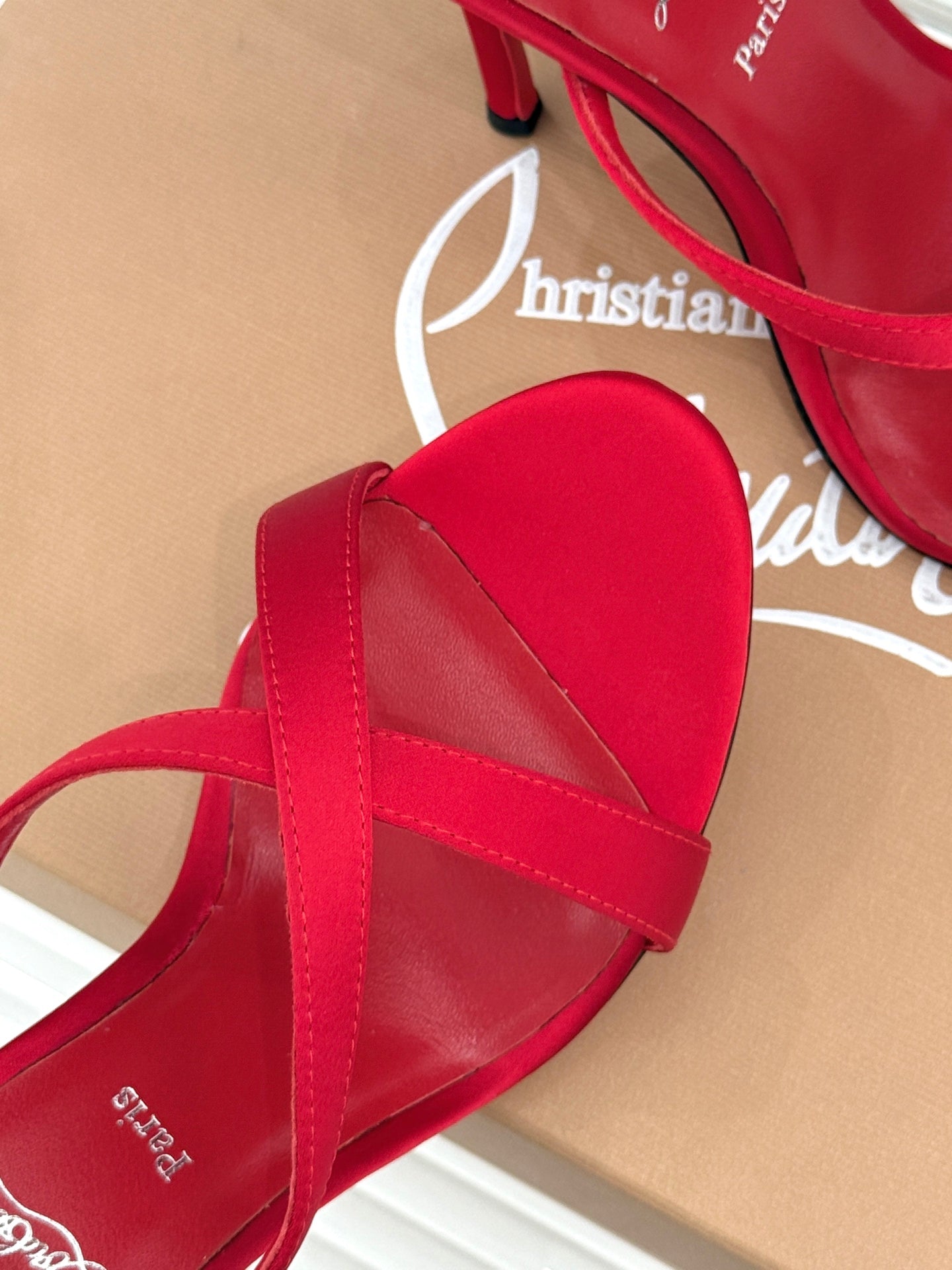 CL 26s Mulazee Cross Mules 8cm Red Satin Leather 991534
