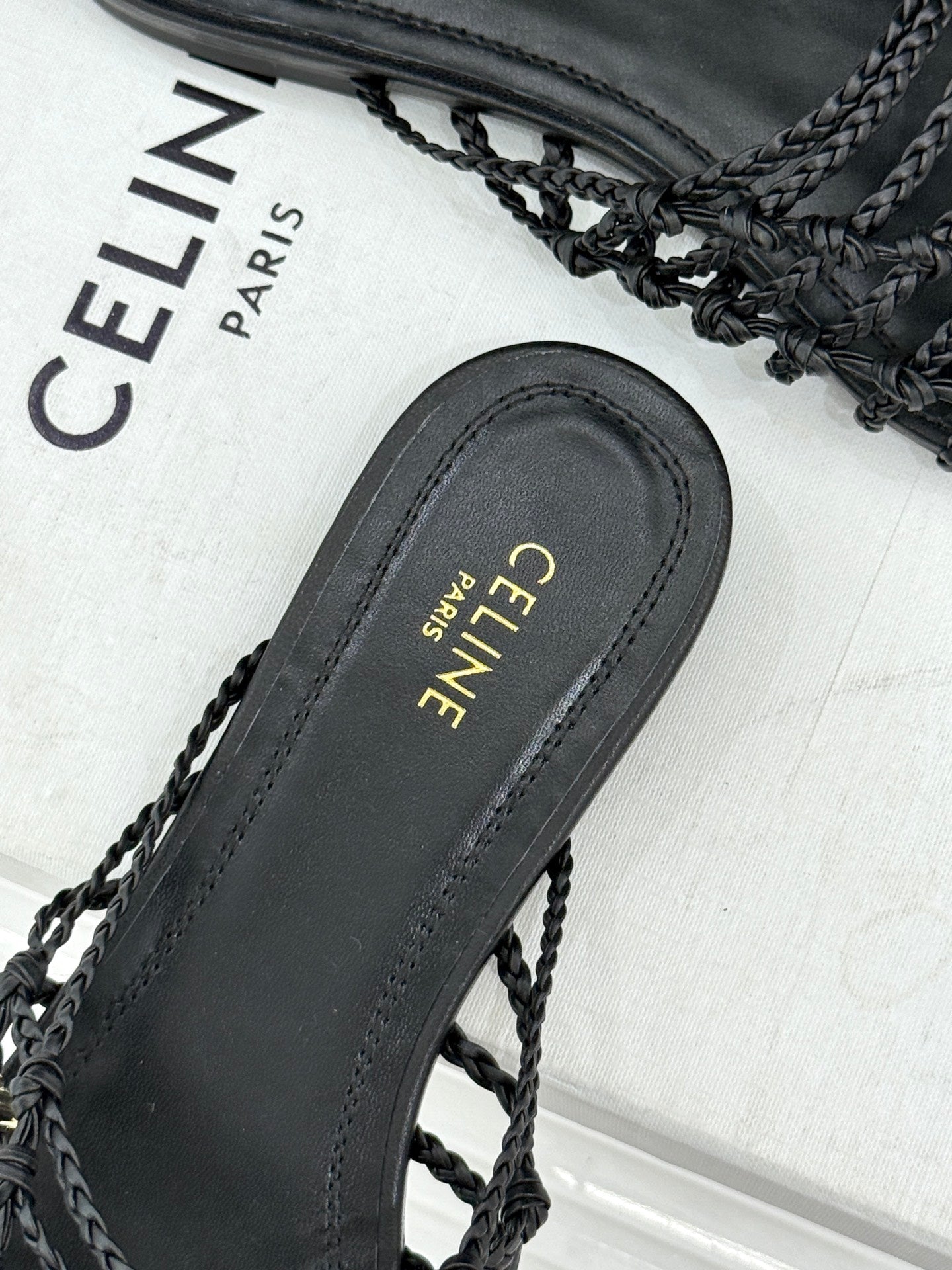 Celine 26s Scoobie Braided Mules Black Lambskin 991451