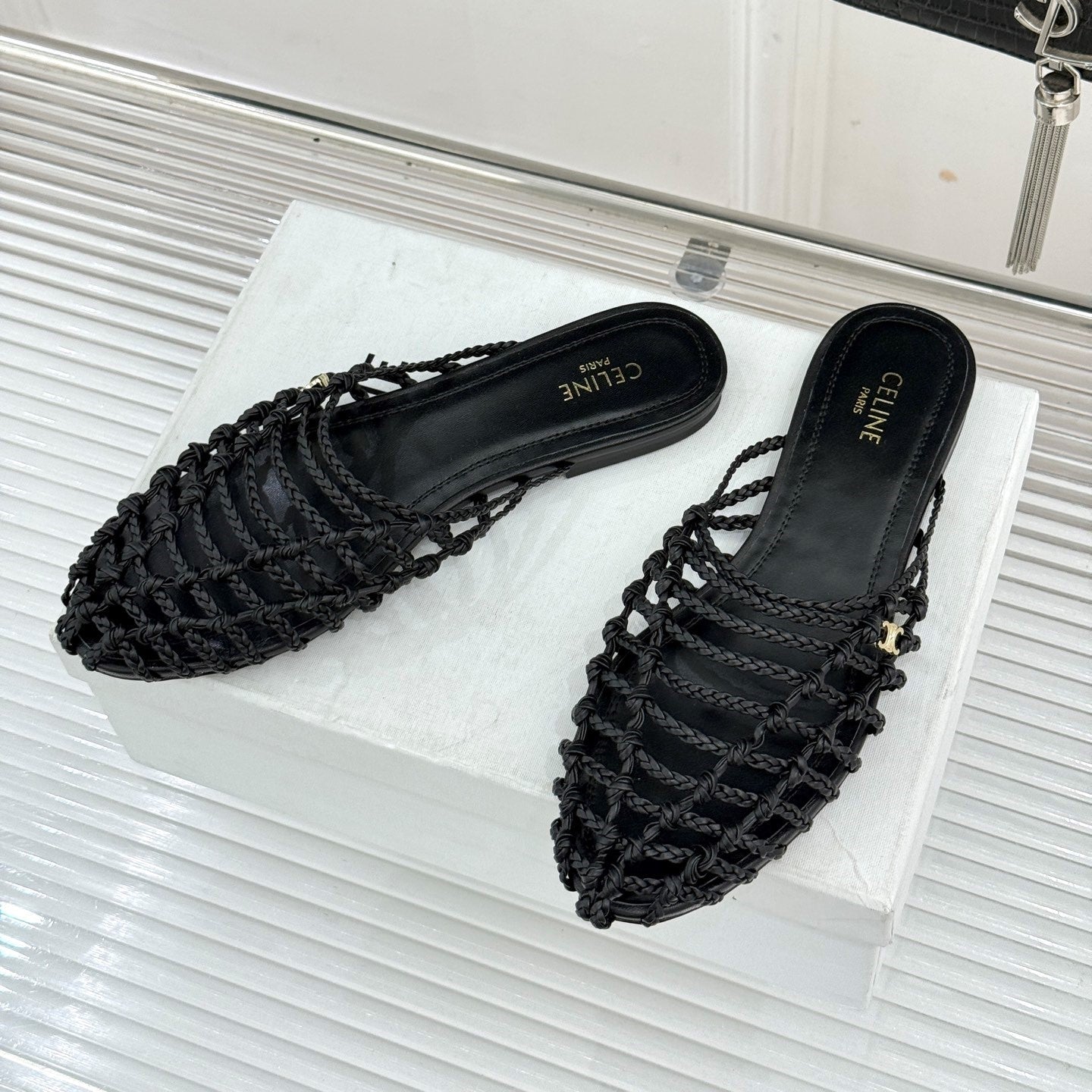 Celine 26s Scoobie Braided Mules Black Lambskin 991451