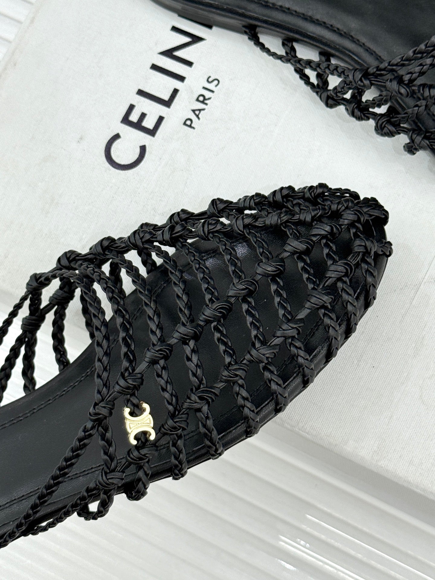 Celine 26s Scoobie Braided Mules Black Lambskin 991451