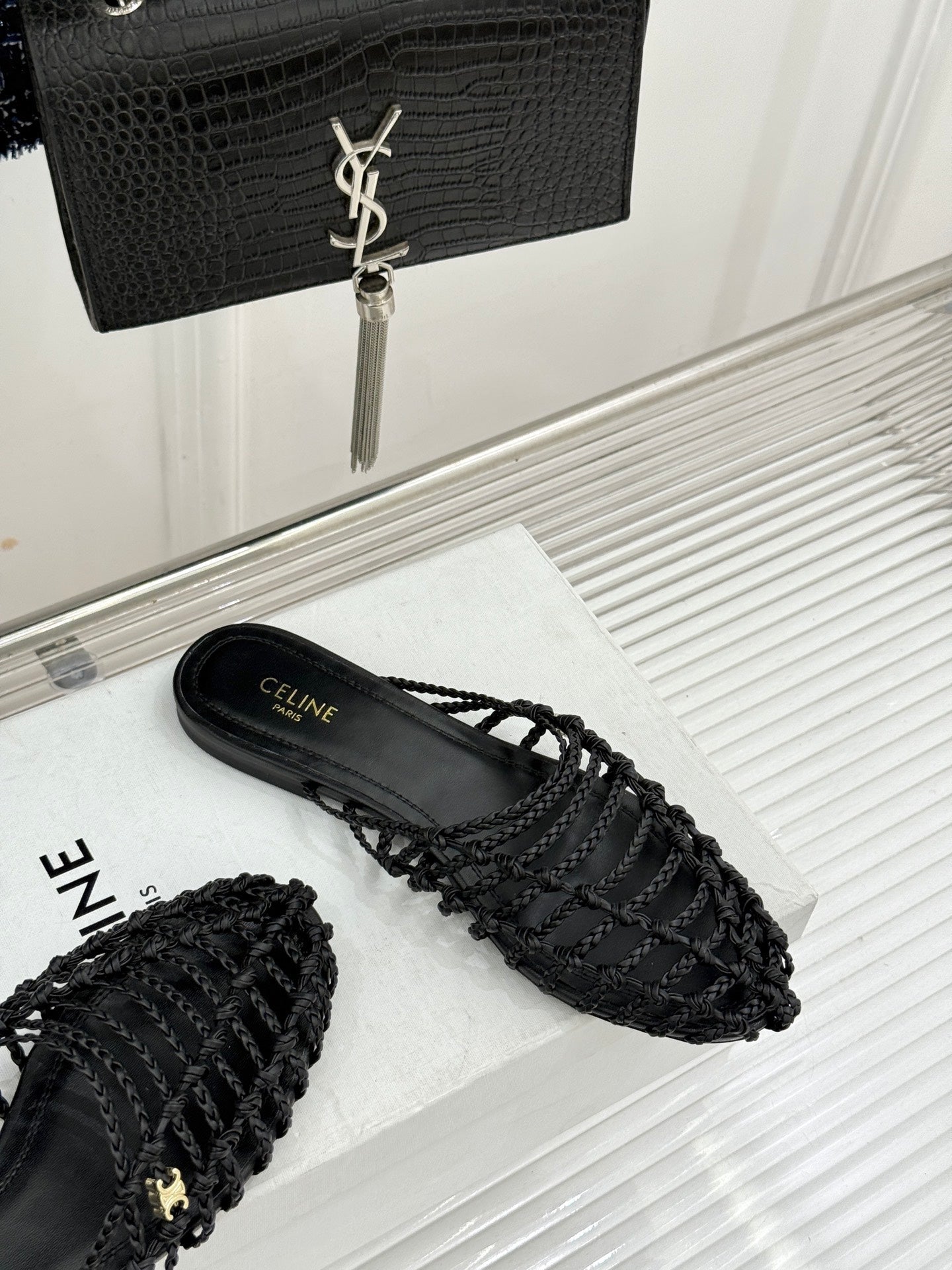Celine 26s Scoobie Braided Mules Black Lambskin 991451