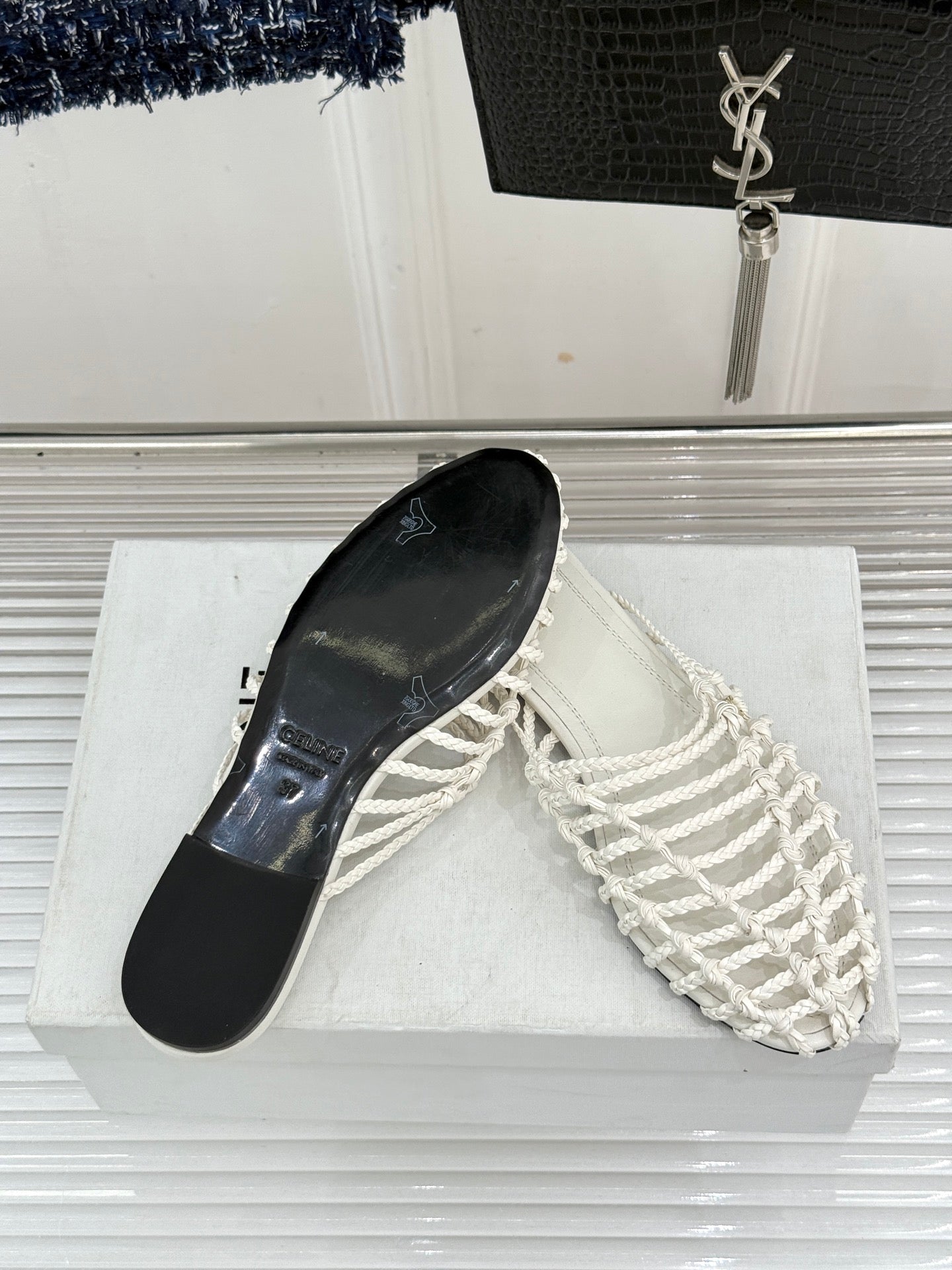 Celine 26s Scoobie Braided Mules White Lambskin 991452