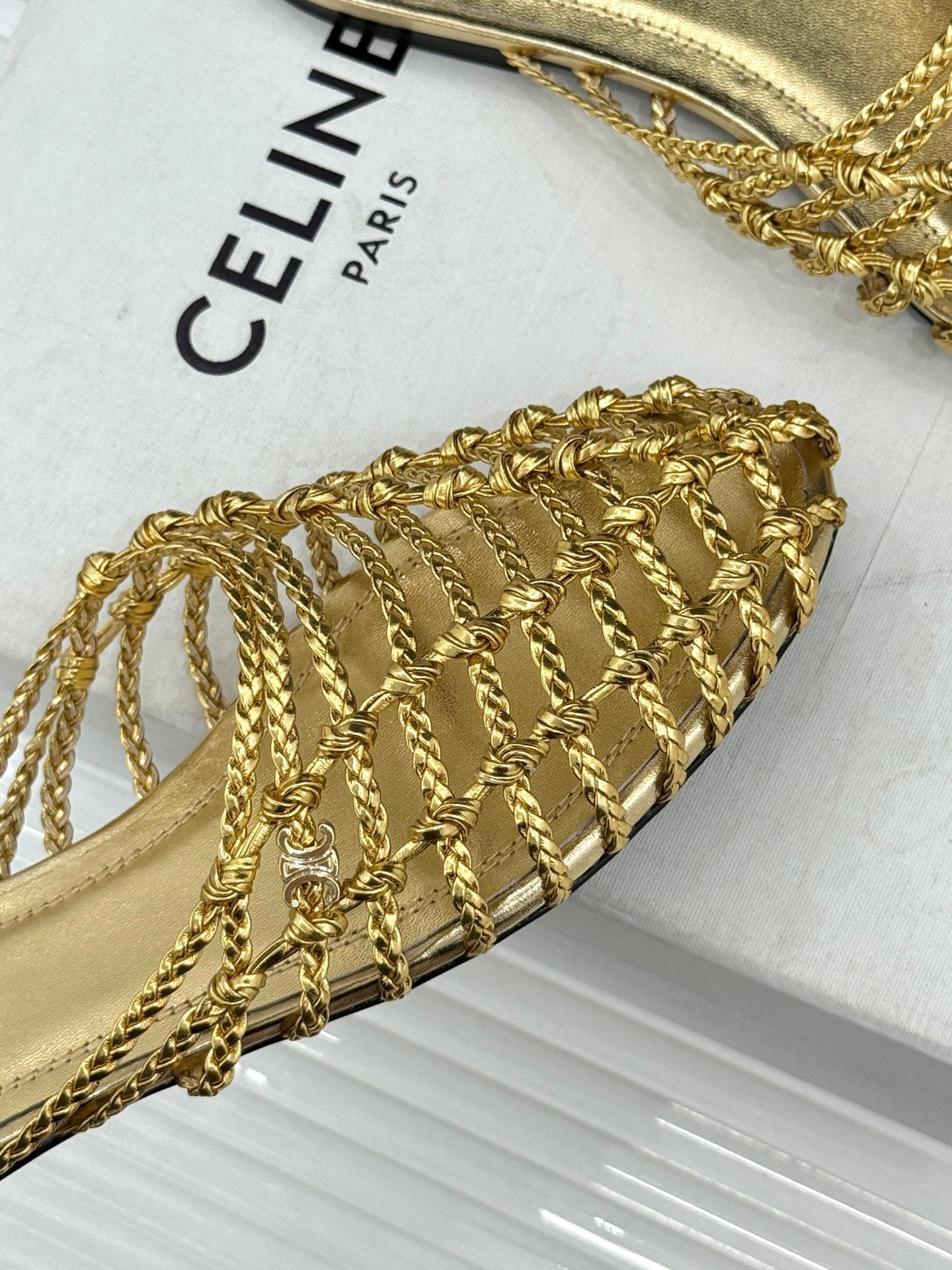 Celine 26s Scoobie Braided Mules Gold Lambskin 991454