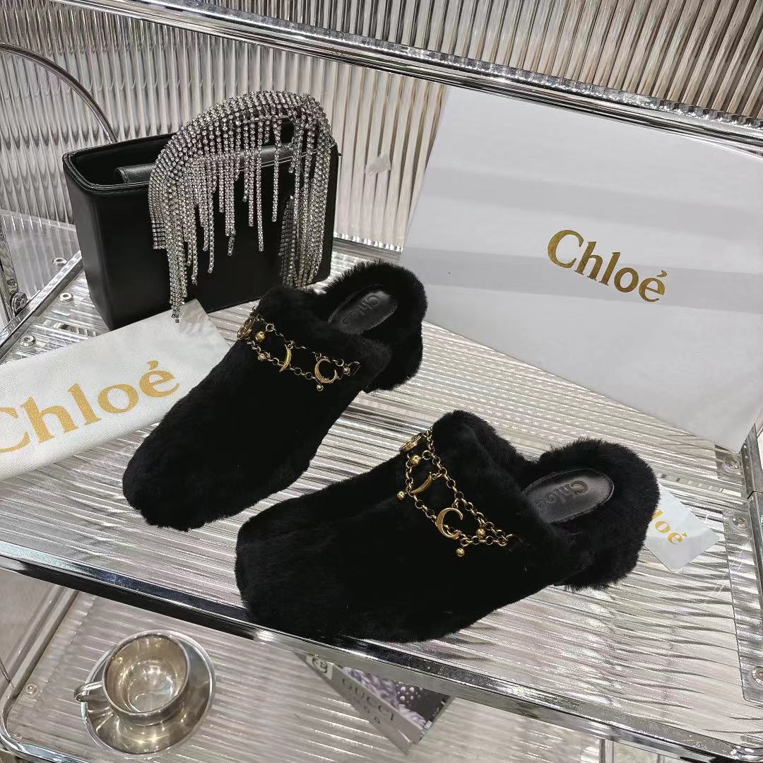 Chloé 26S High-Heeled Mules in Black Wool