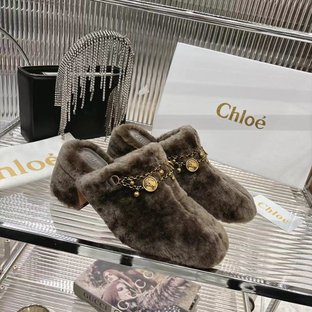 Chloé 26S High-Heeled Mules in Smoky Brown Wool