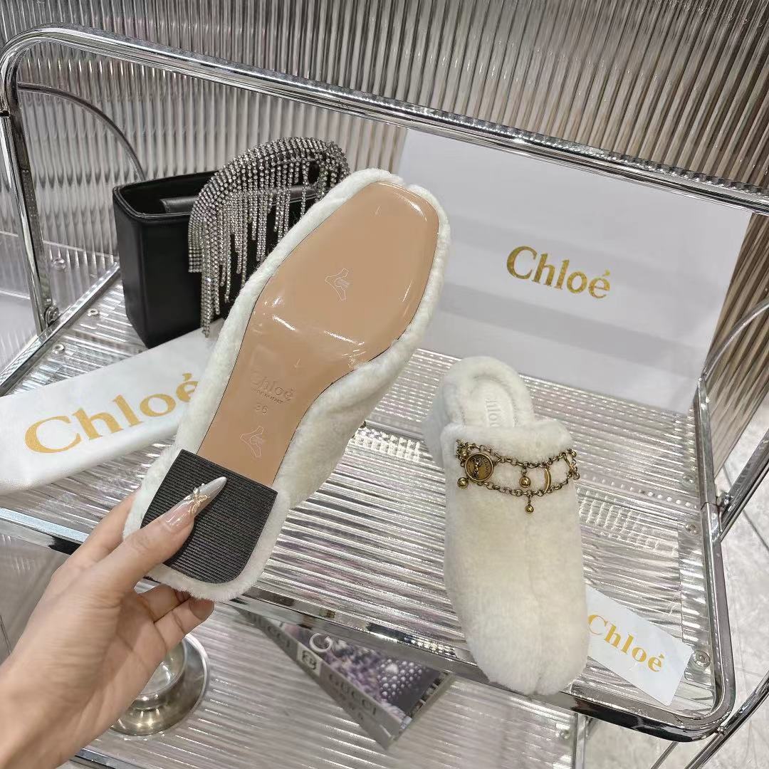 Chloé 26S High-Heeled Mules in Cream White Wool