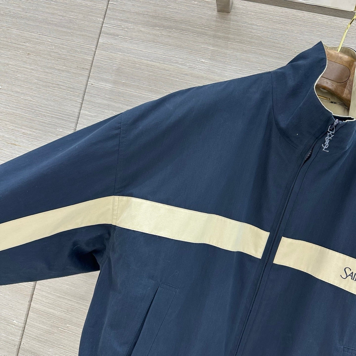 YSL 26s Cotton Canvas Blouson Jacket Navy Cream 438880