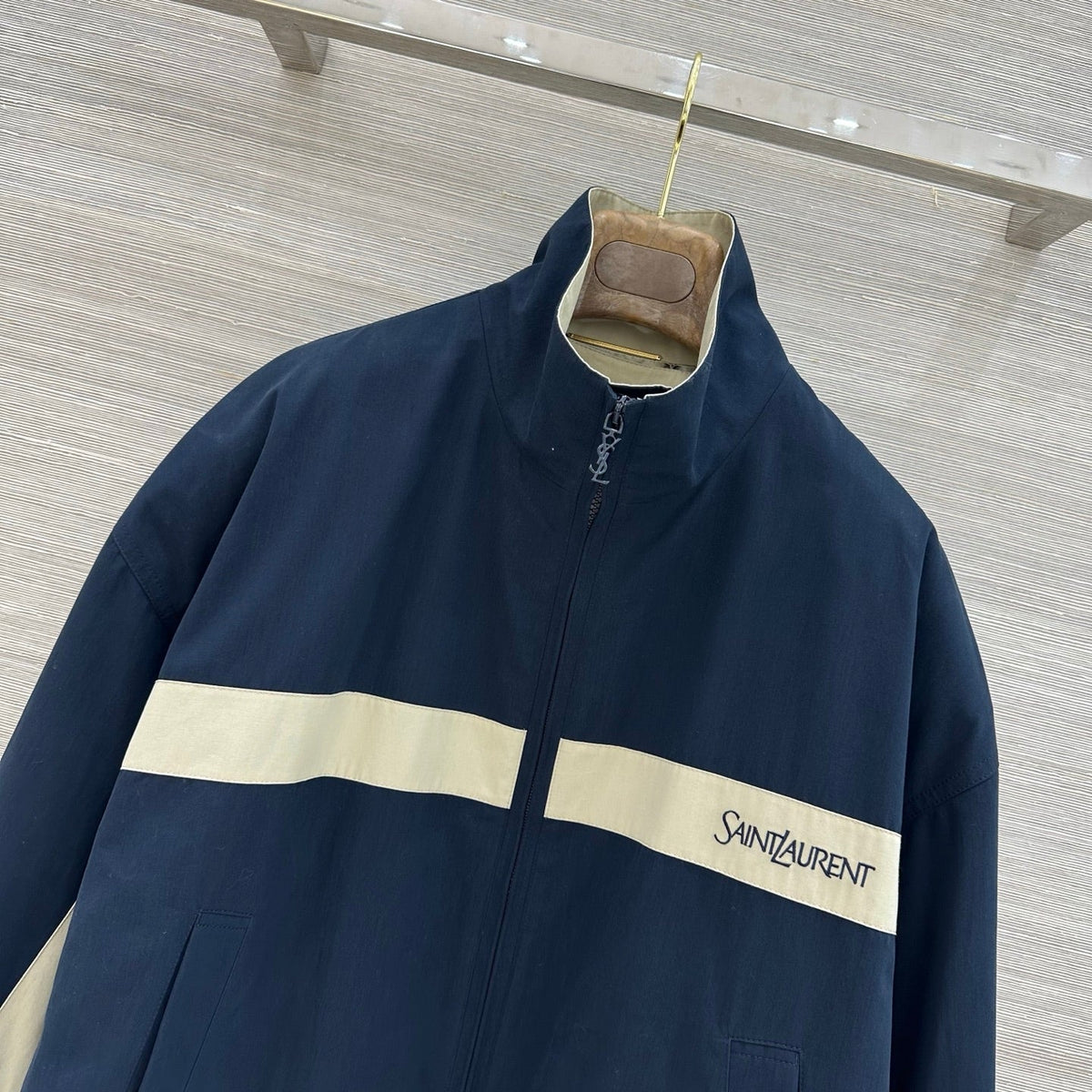 YSL 26s Cotton Canvas Blouson Jacket Navy Cream 438880