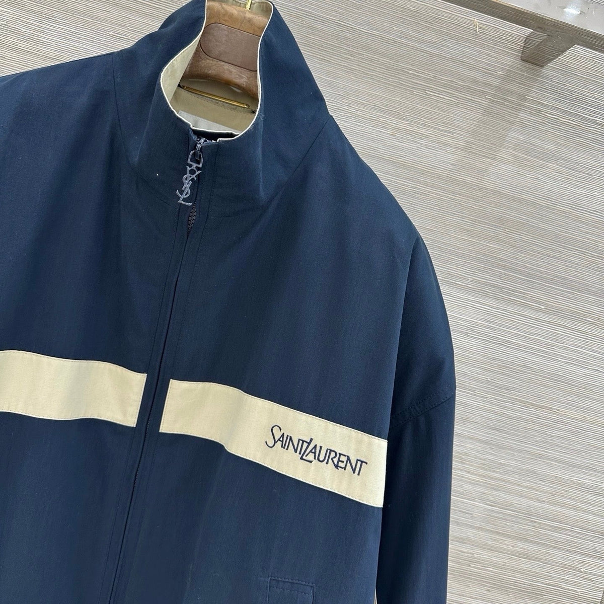 YSL 26s Cotton Canvas Blouson Jacket Navy Cream 438880