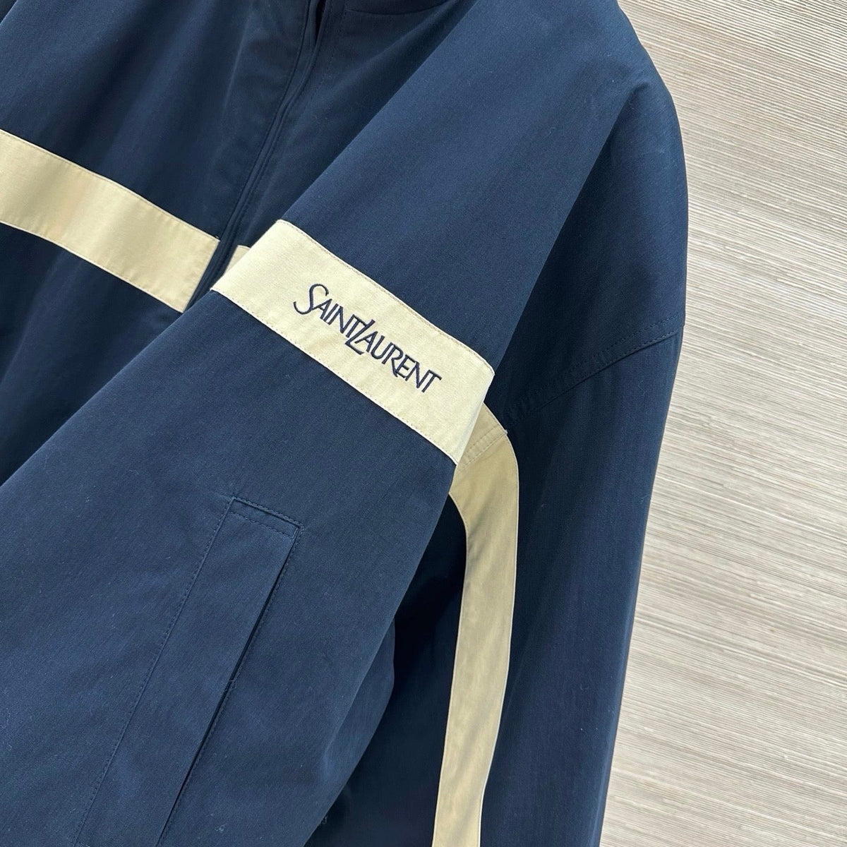 YSL 26s Cotton Canvas Blouson Jacket Navy Cream 438880