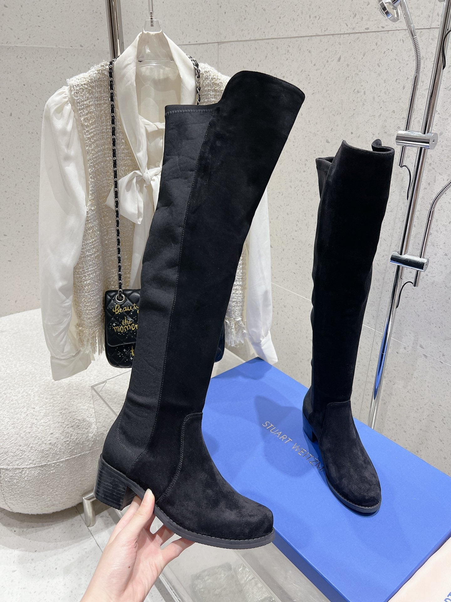 SW  Soho Knee-High Boot Black Suede & Nucbuck Leather 554355