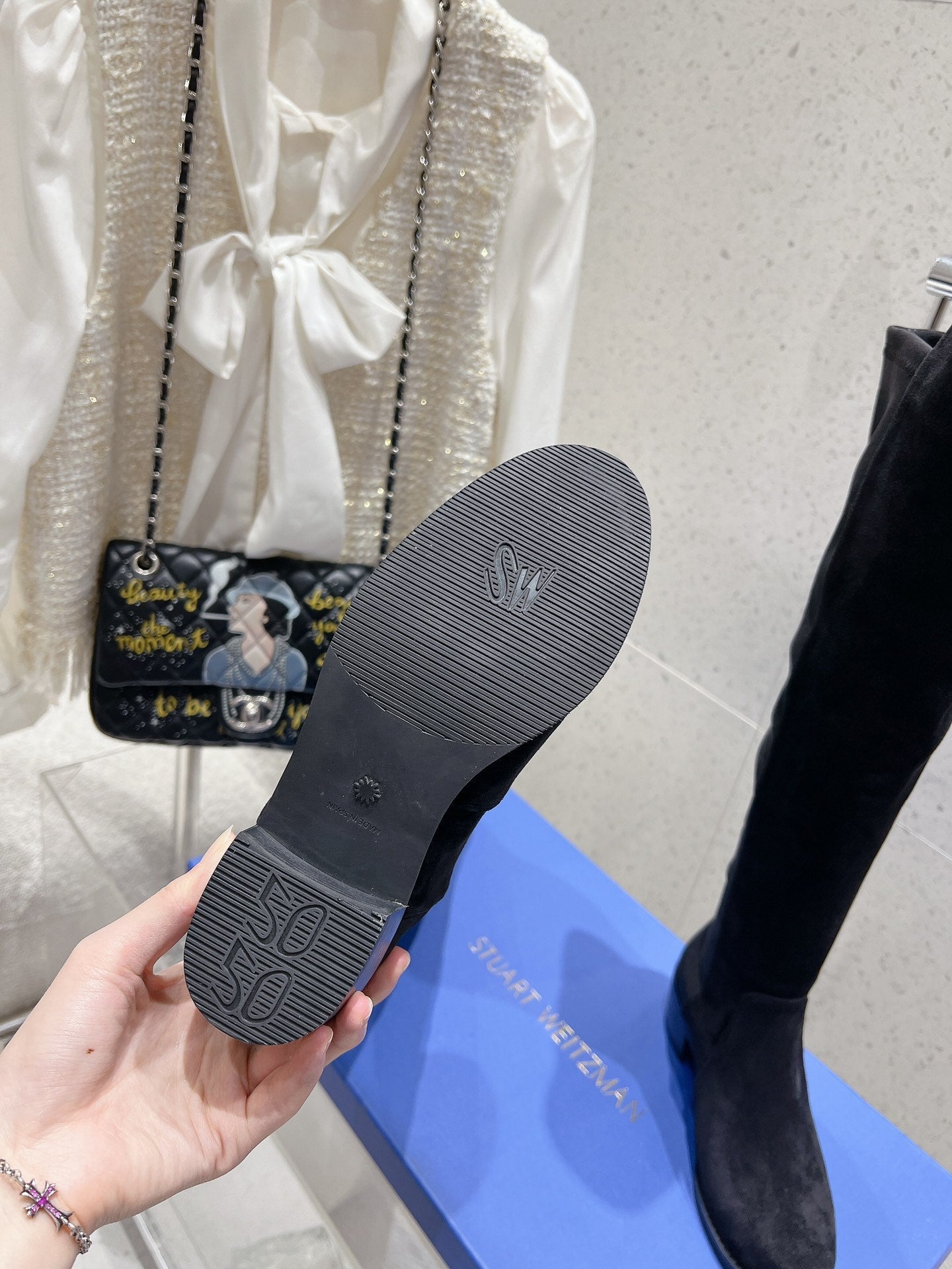 SW  Soho Knee-High Boot Black Suede & Nucbuck Leather 554355