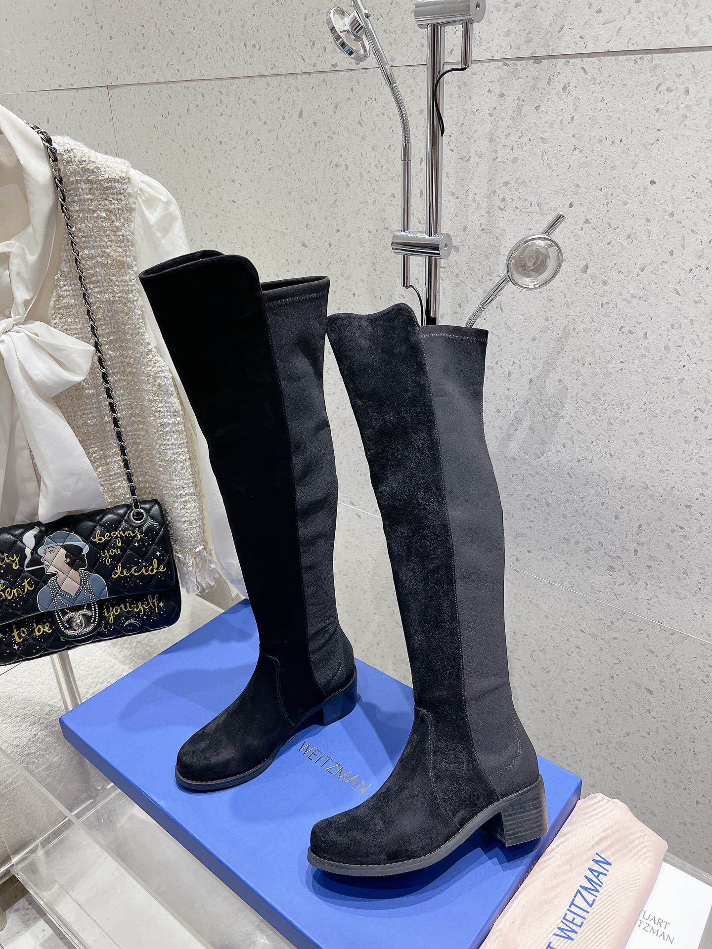 SW  Soho Knee-High Boot Black Suede & Nucbuck Leather 554355