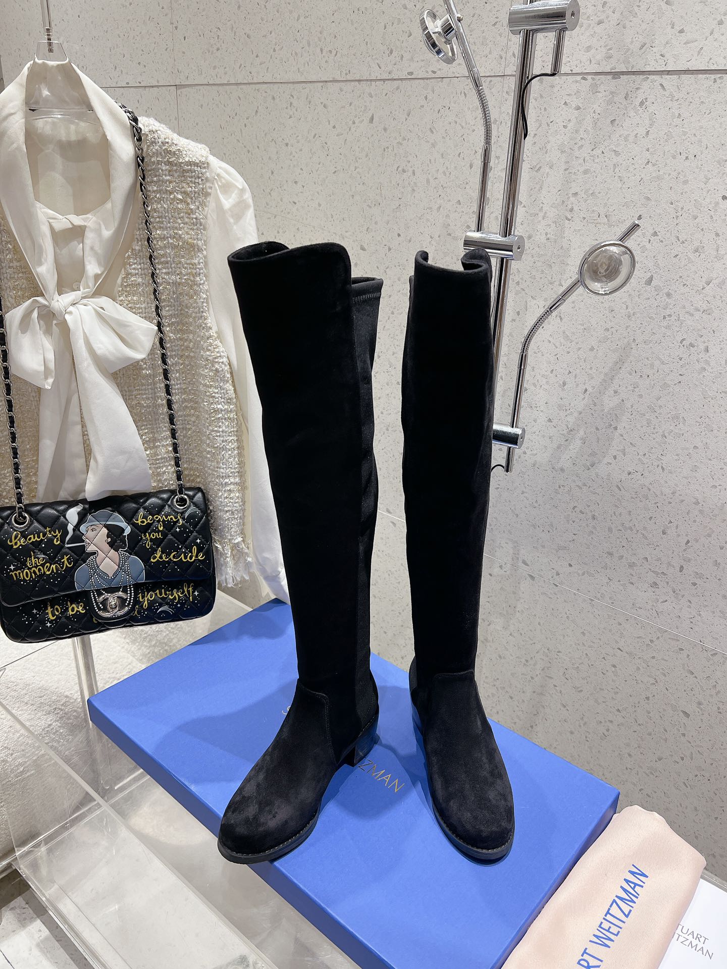 SW  Soho Knee-High Boot Black Suede & Nucbuck Leather 554355