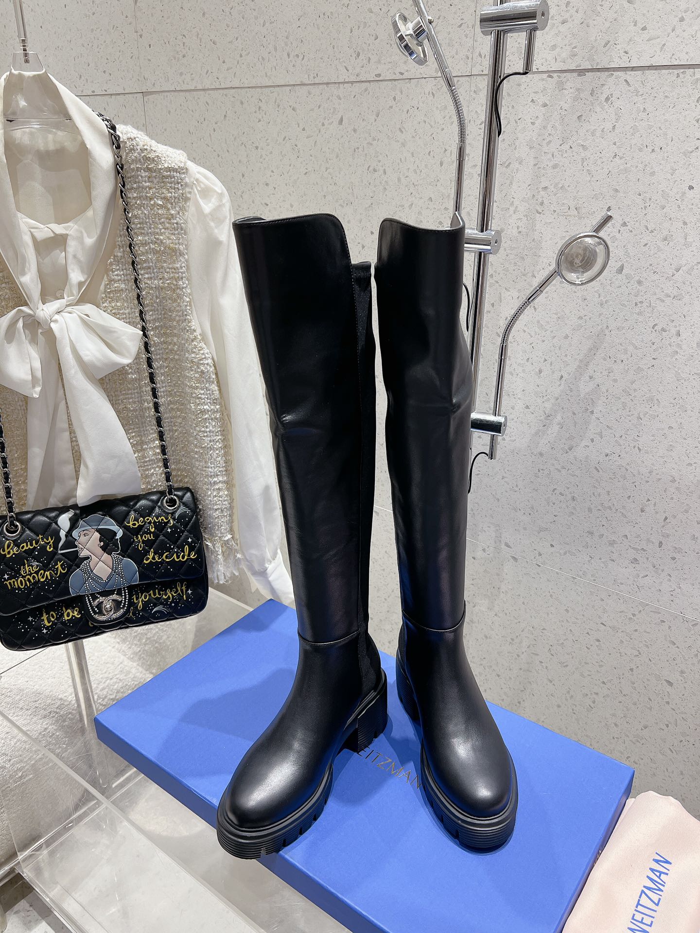 SW  Soho Knee-High Boot Black Cowhide  & Nucbuck Leather  554356