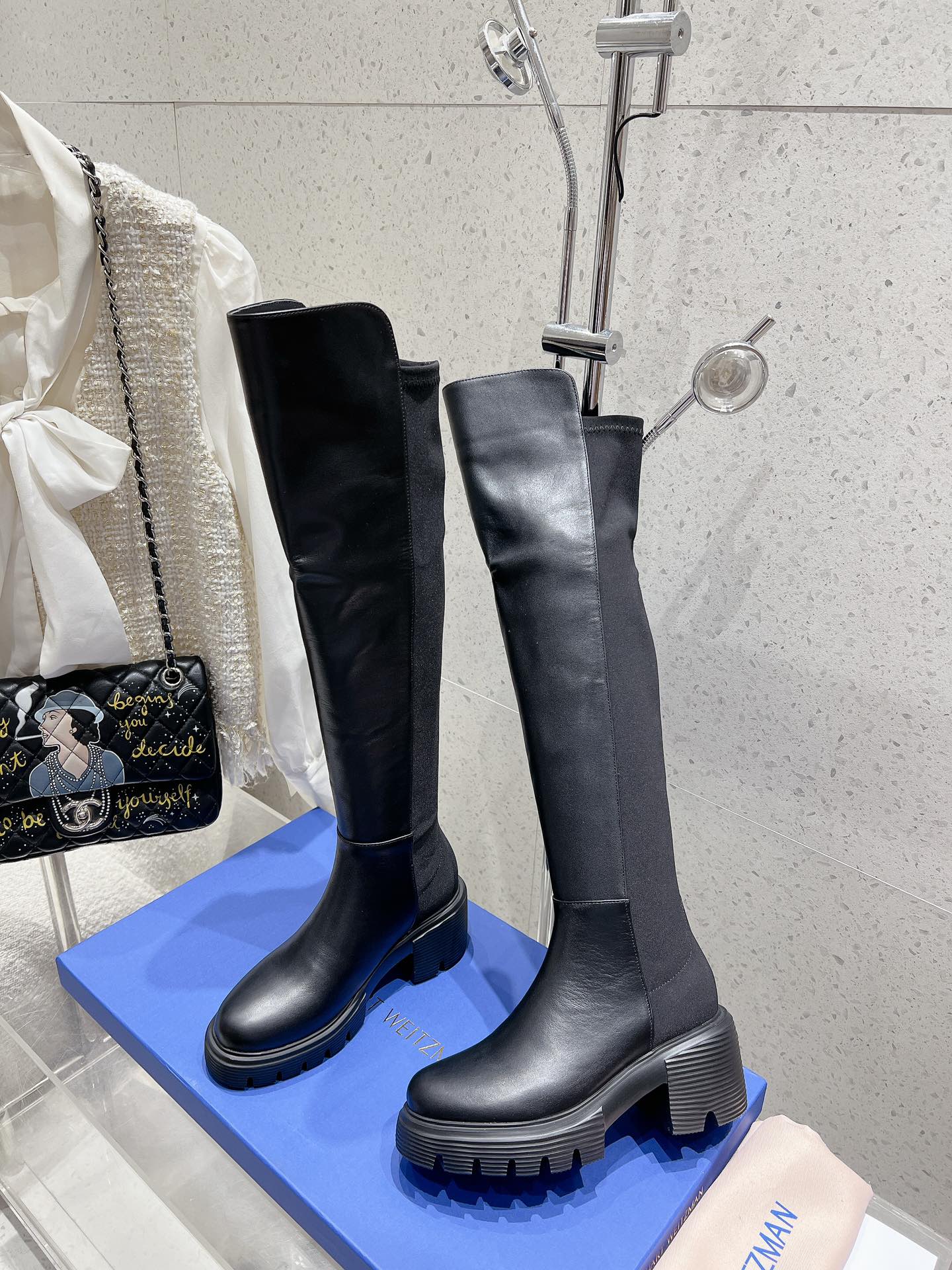 SW  Soho Knee-High Boot Black Cowhide  & Nucbuck Leather  554356