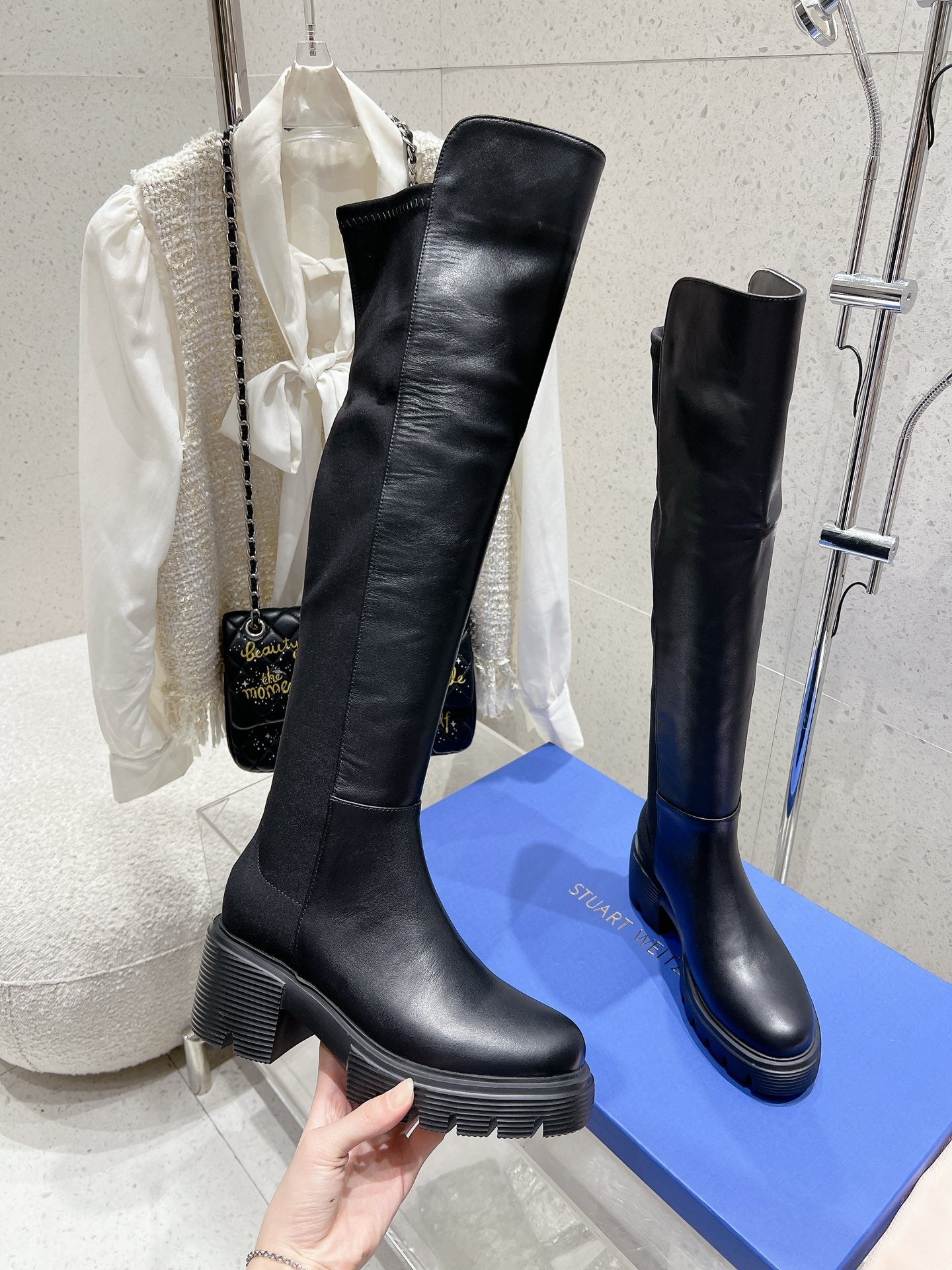 SW  Soho Knee-High Boot Black Cowhide  & Nucbuck Leather  554356