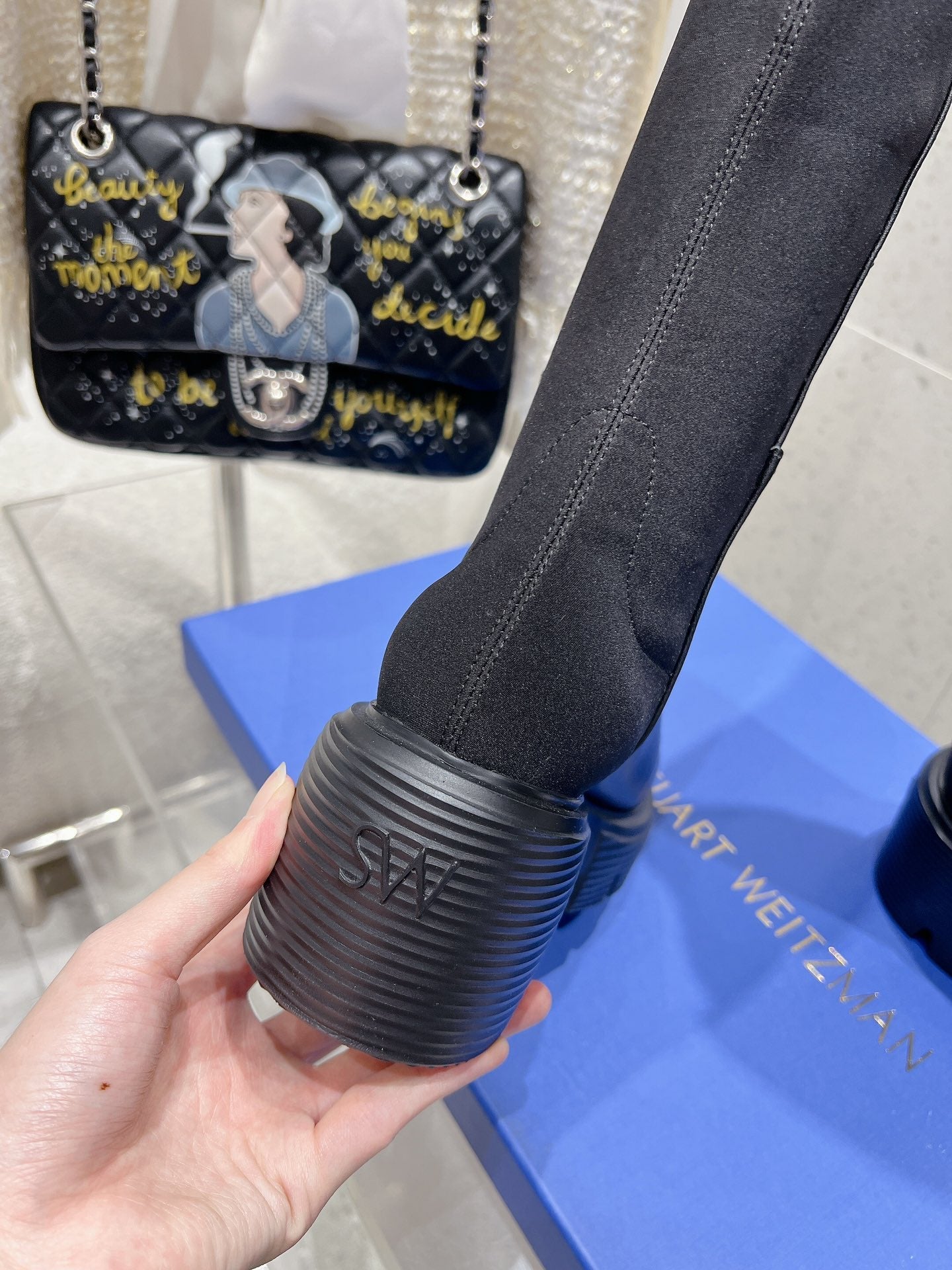 SW  Soho Knee-High Boot Black Cowhide  & Nucbuck Leather  554356