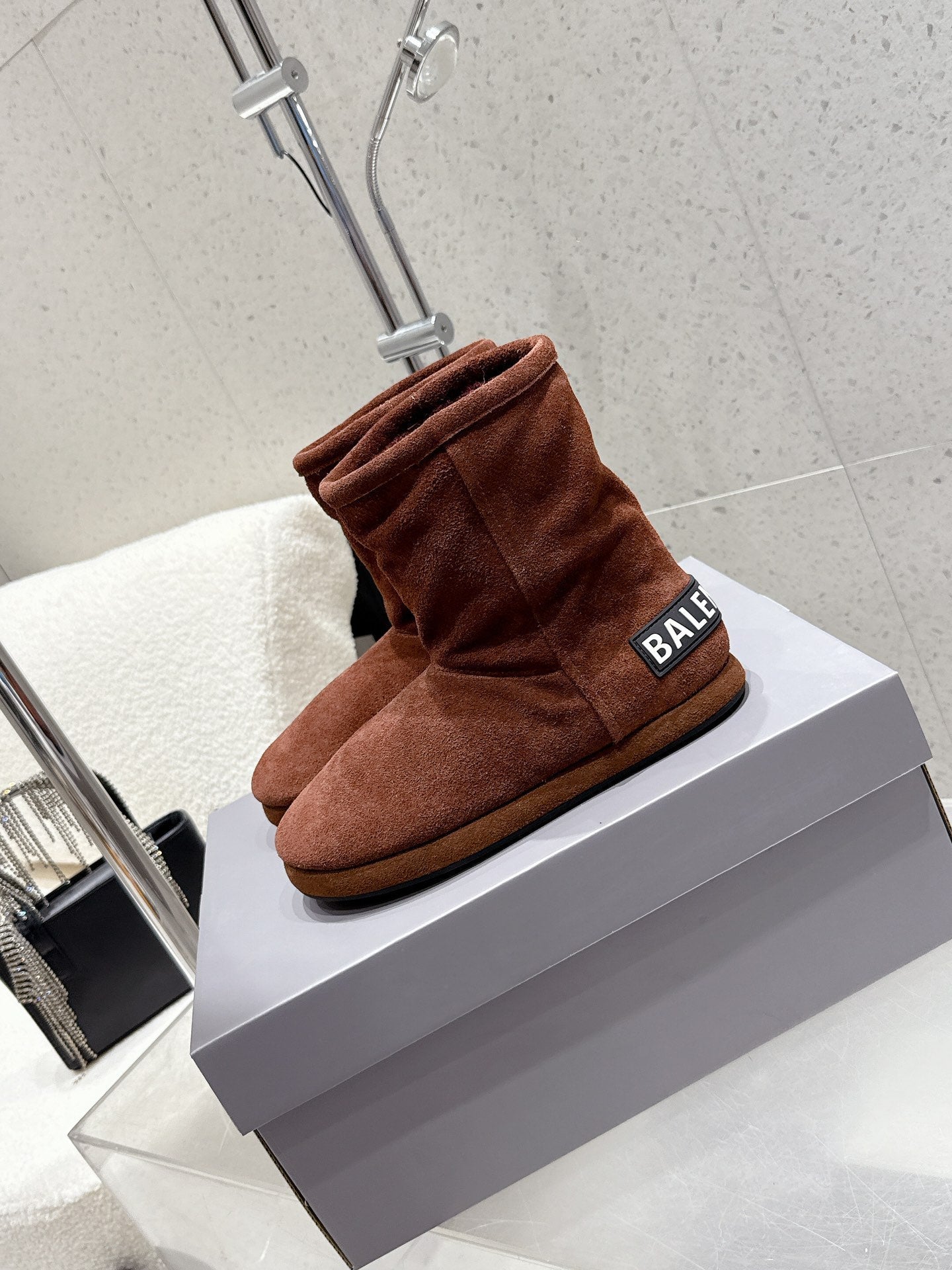 Balenciaga Alaska Soft Booties Red Brown Suede Shearing 554397