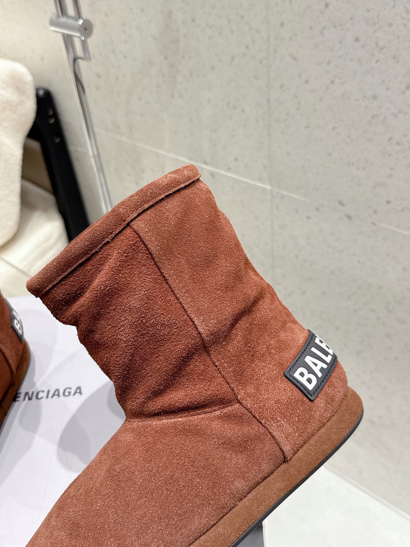 Balenciaga Alaska Soft Booties Red Brown Suede Shearing 554397