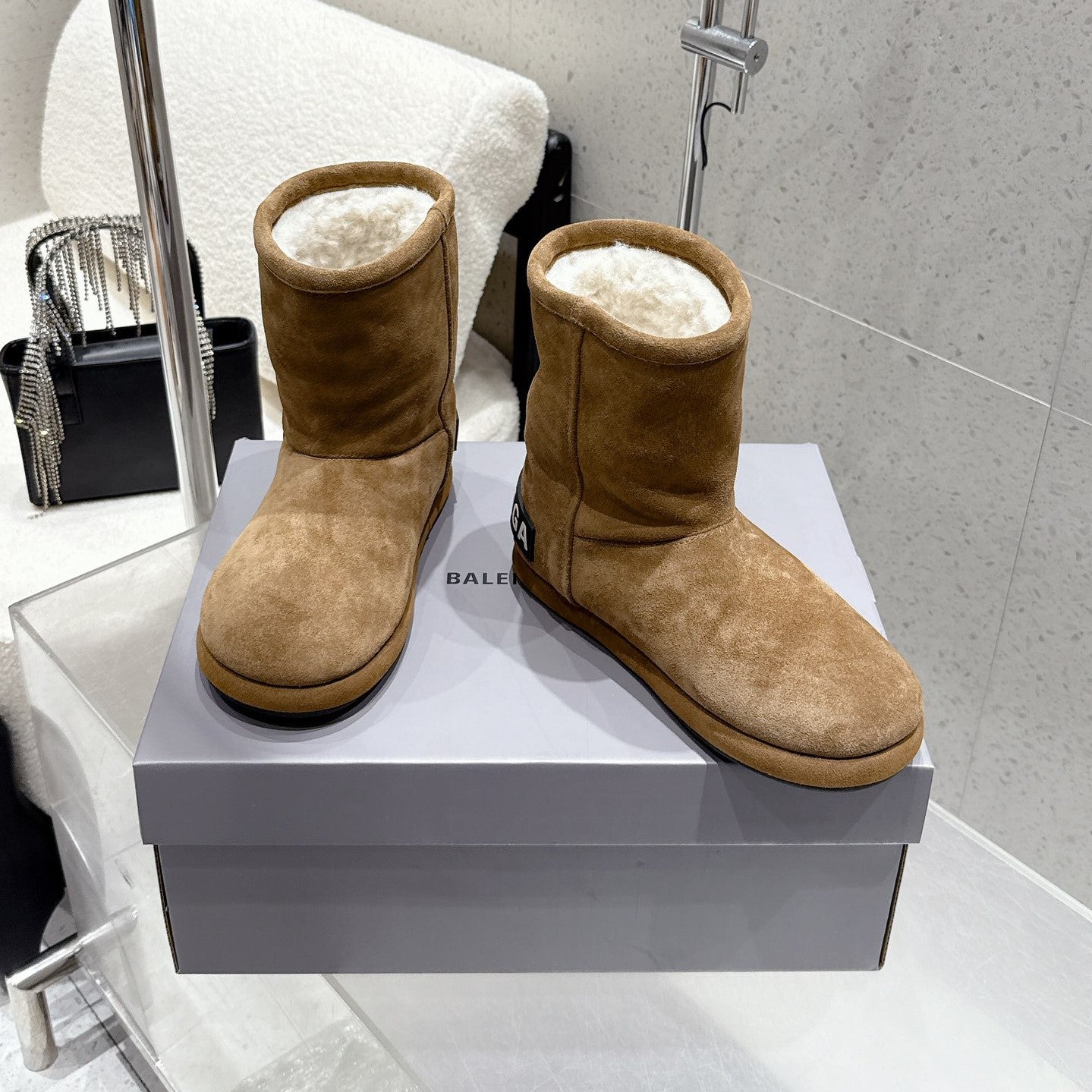 Balenciaga Alaska Soft Booties Brown Suede Shearing 554398