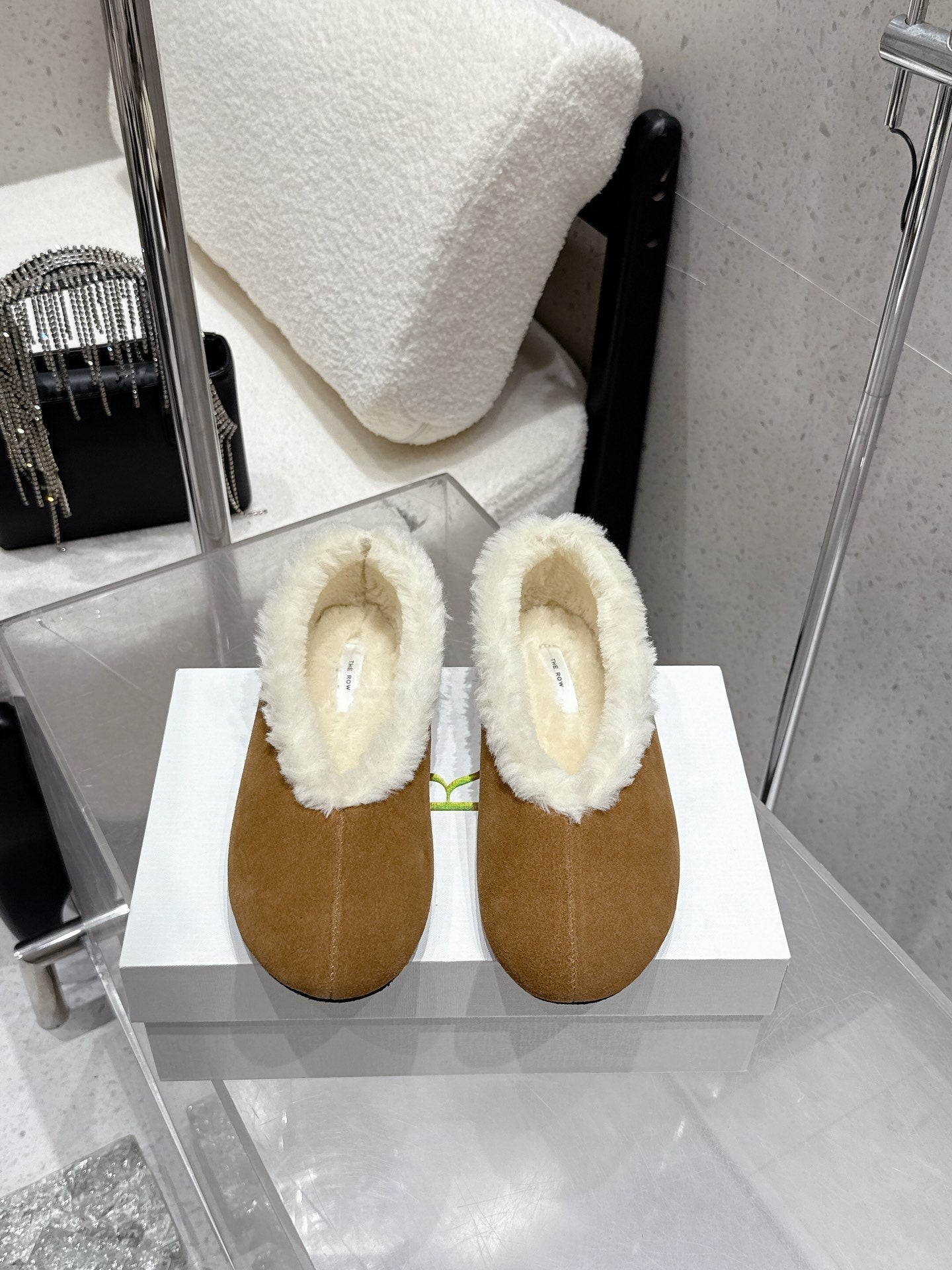 The Row 25ss Ballet Flat Brown Nubuck Leather Fur 554387