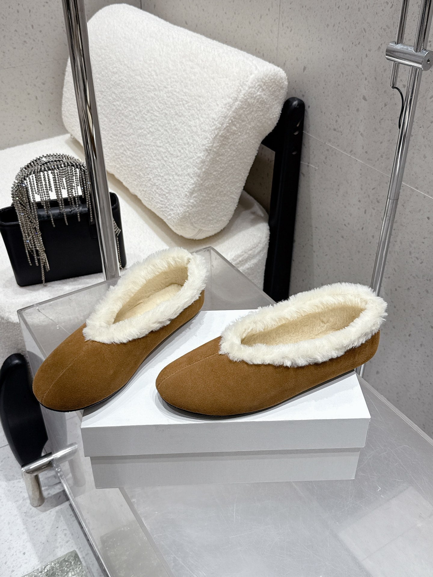 The Row 25ss Ballet Flat Brown Nubuck Leather Fur 554387