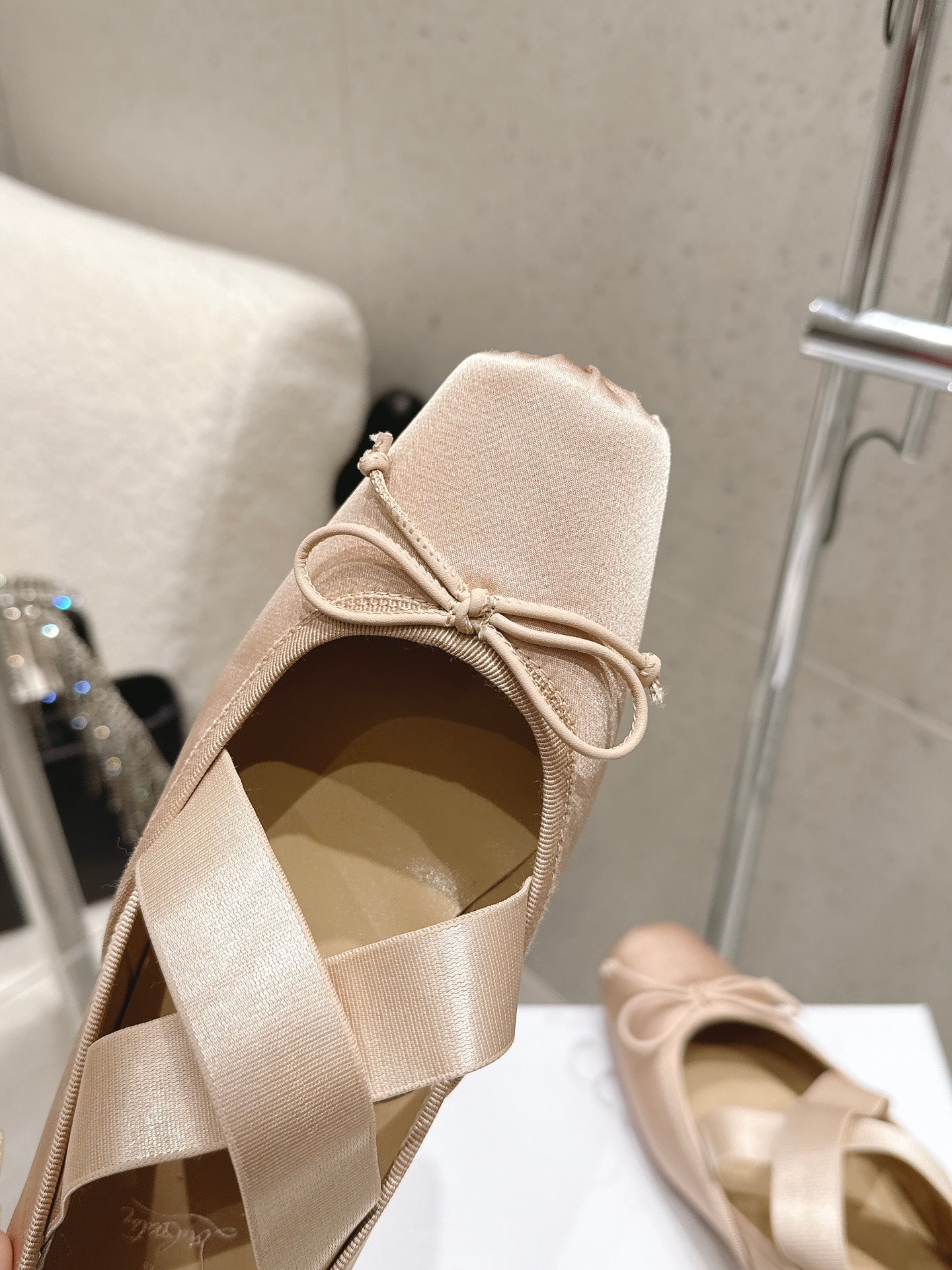 CL Ballet Butterfly Ballet Flats Beige Satin 610809