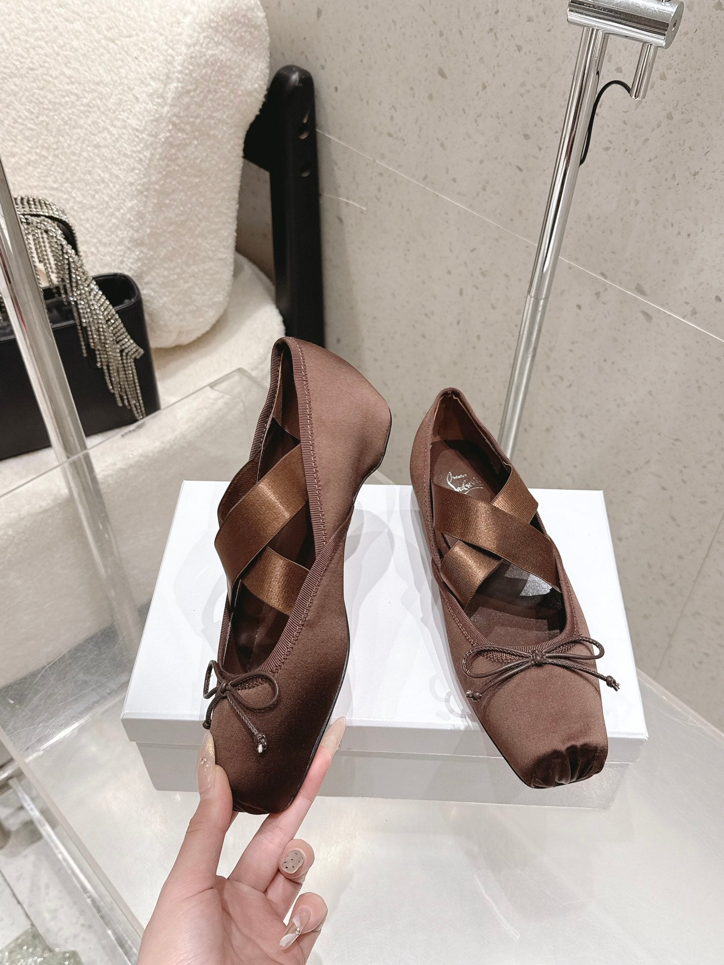CL Ballet Butterfly Ballet Flats Brown Satin 610810