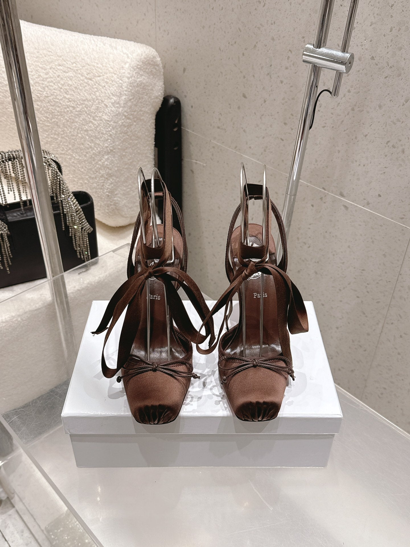 CL Cassia Lace Up Pumps  10.5 Brown Satin 610817