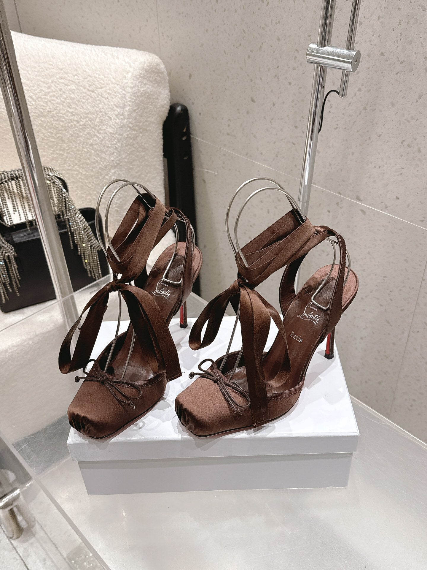 CL Cassia Lace Up Pumps  10.5 Brown Satin 610817