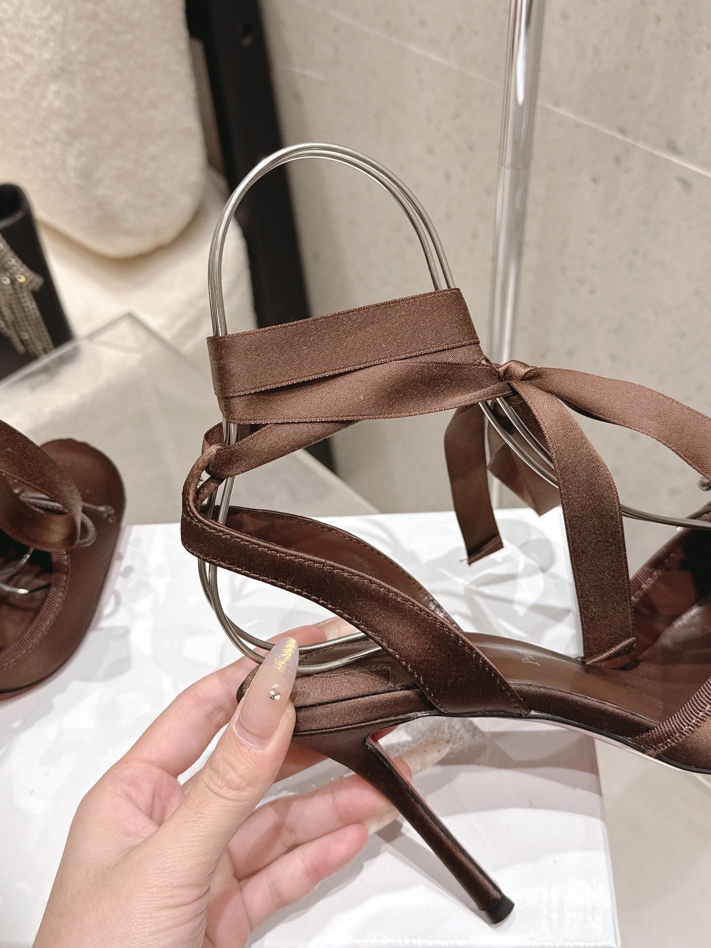 CL Cassia Lace Up Pumps  10.5 Brown Satin 610817