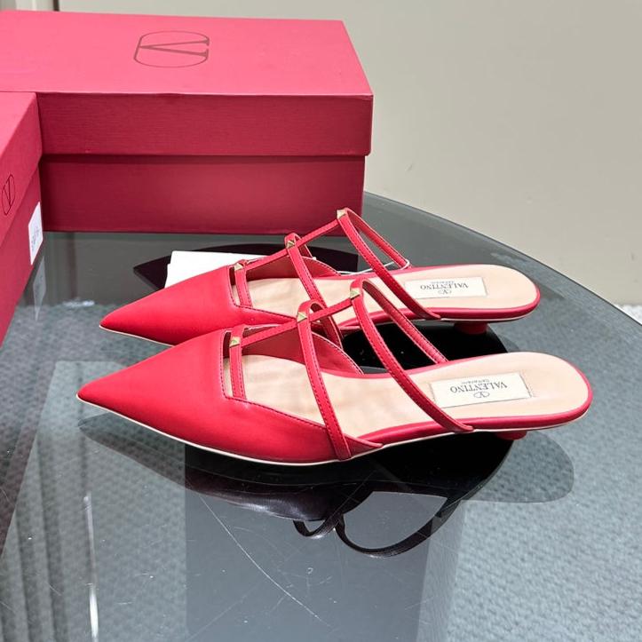 Valentino Rockstud Wispy Cherry Red Calfskin Mule 20mm