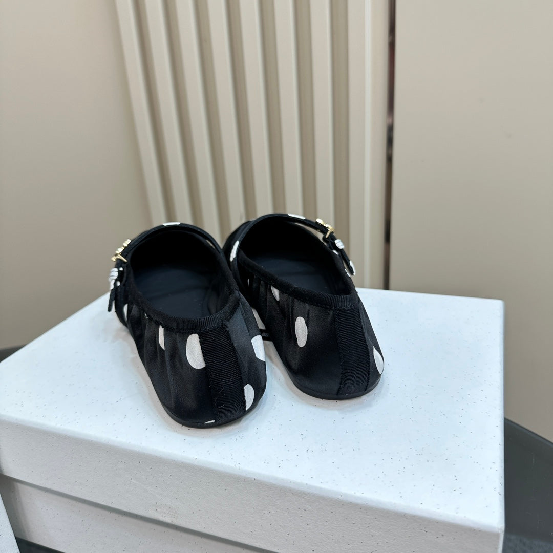 DC Polka-Dot Ballet Flats Black White Sheepskin & Silk 999234