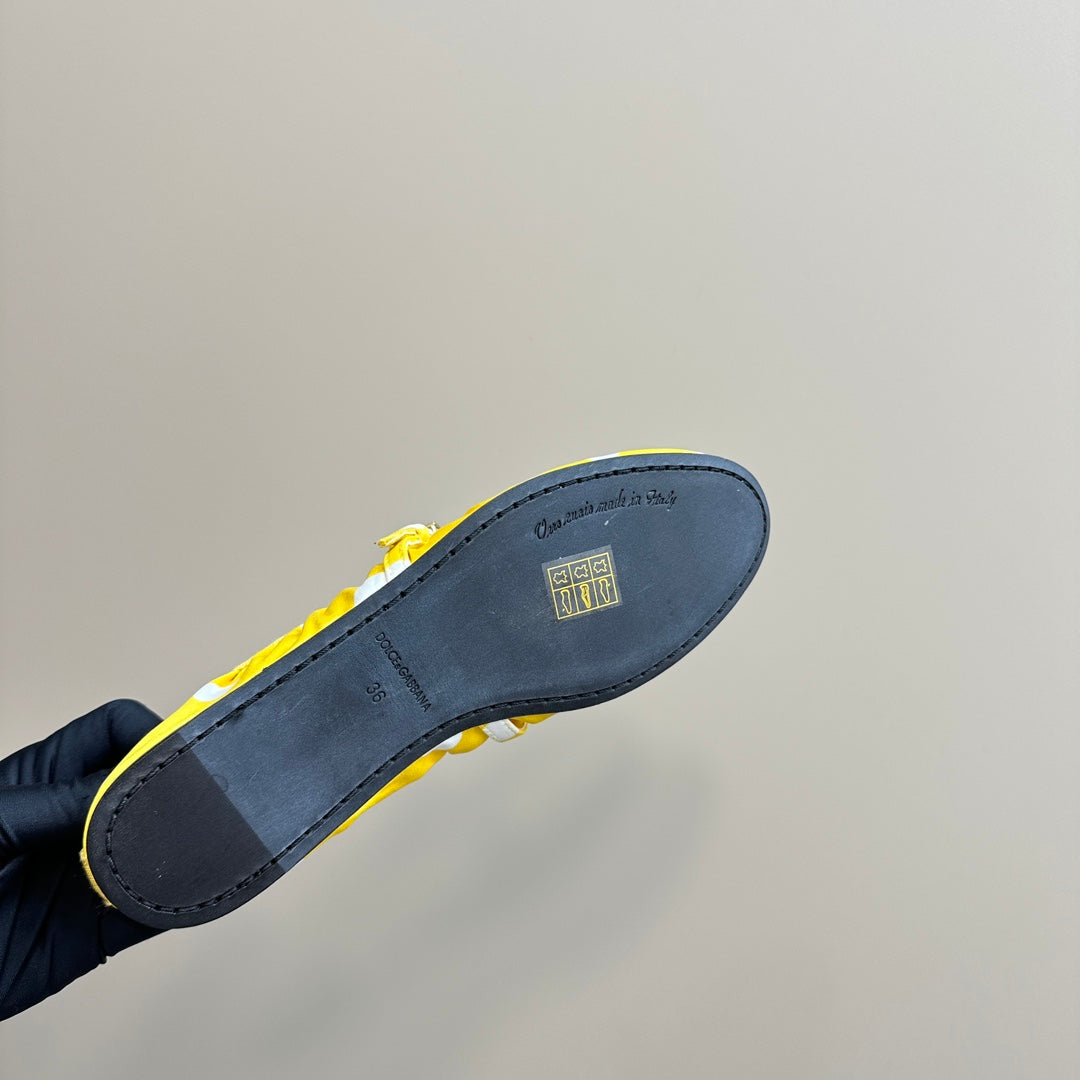 DC Polka-Dot Ballet Flats Yellow White Sheepskin & Silk 999236