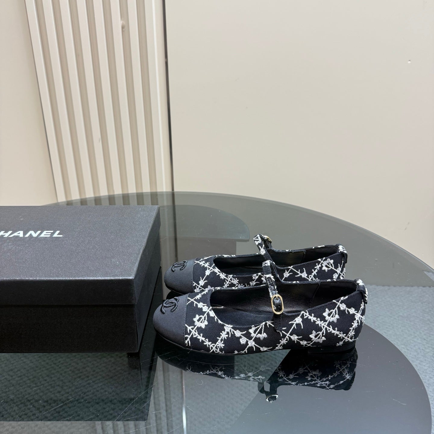 CC 25 Mary Jane Flats Black Pattern Fabric 239404